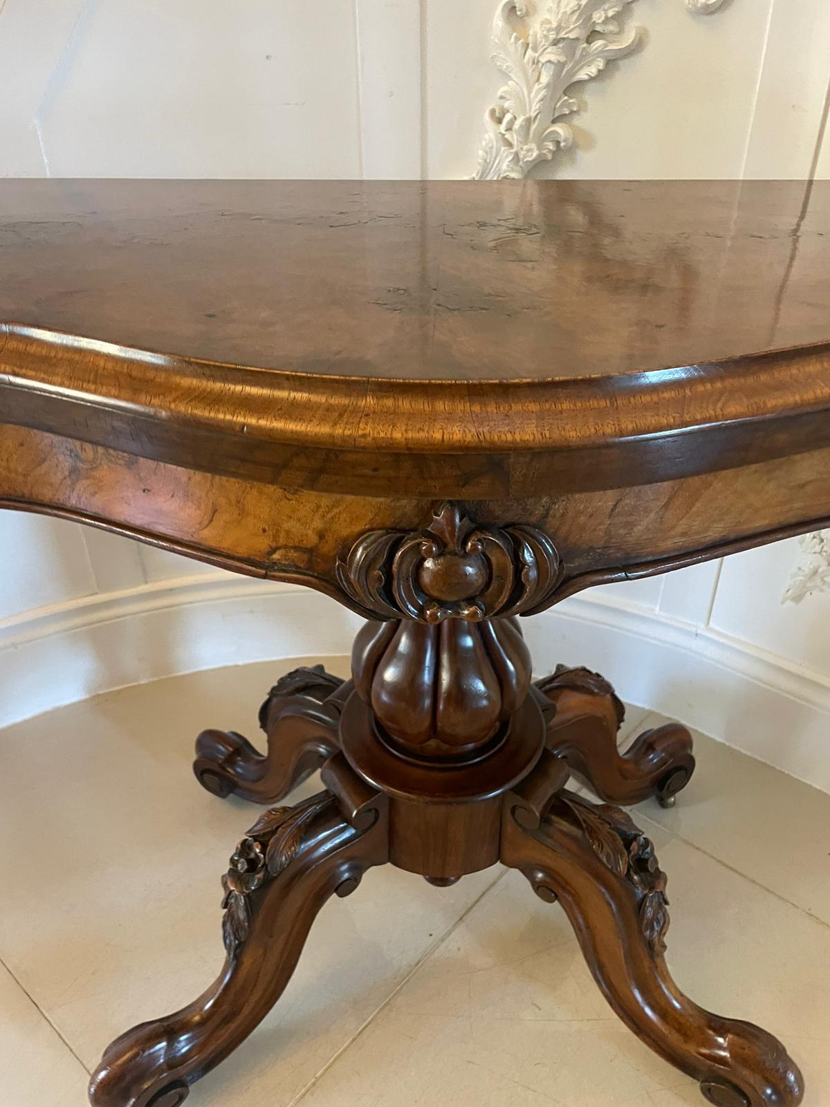 Antique Victorian Quality Burr Walnut Serpentine Shaped Card/Console Table For Sale 3