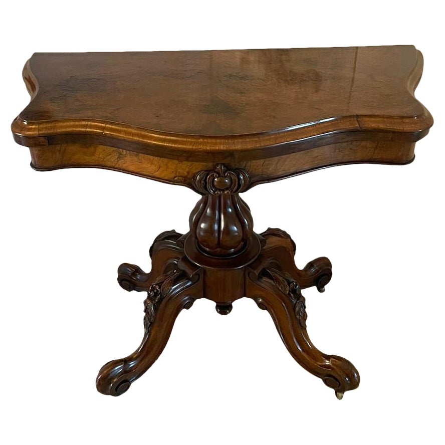 Antique Victorian Quality Burr Walnut Serpentine Shaped Card/Console Table
