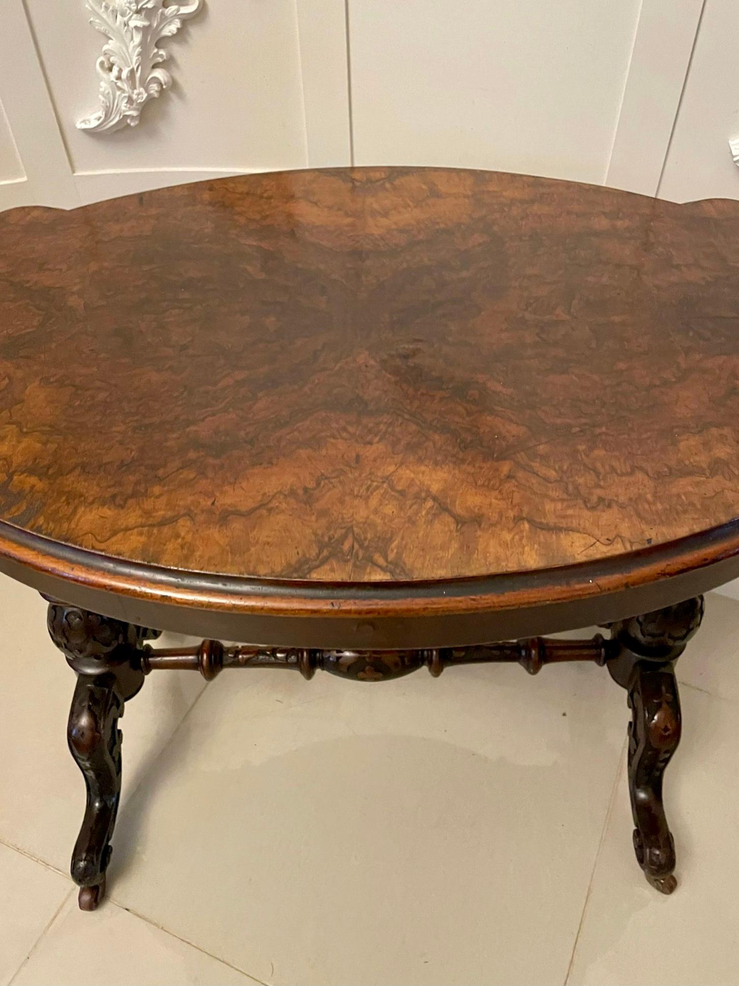 English Antique Victorian Quality Burr Walnut Shaped Centre Table For Sale