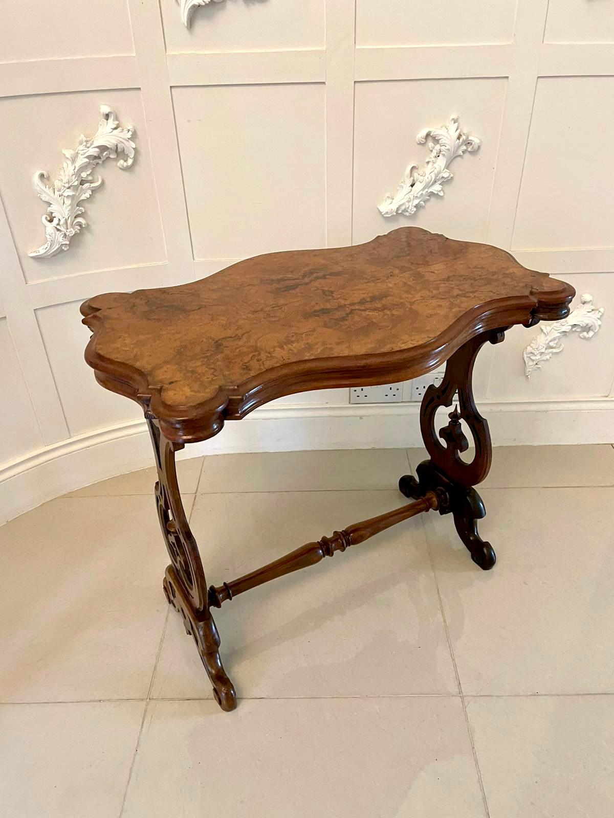 English Antique Victorian Quality Burr Walnut Shaped Centre Table For Sale