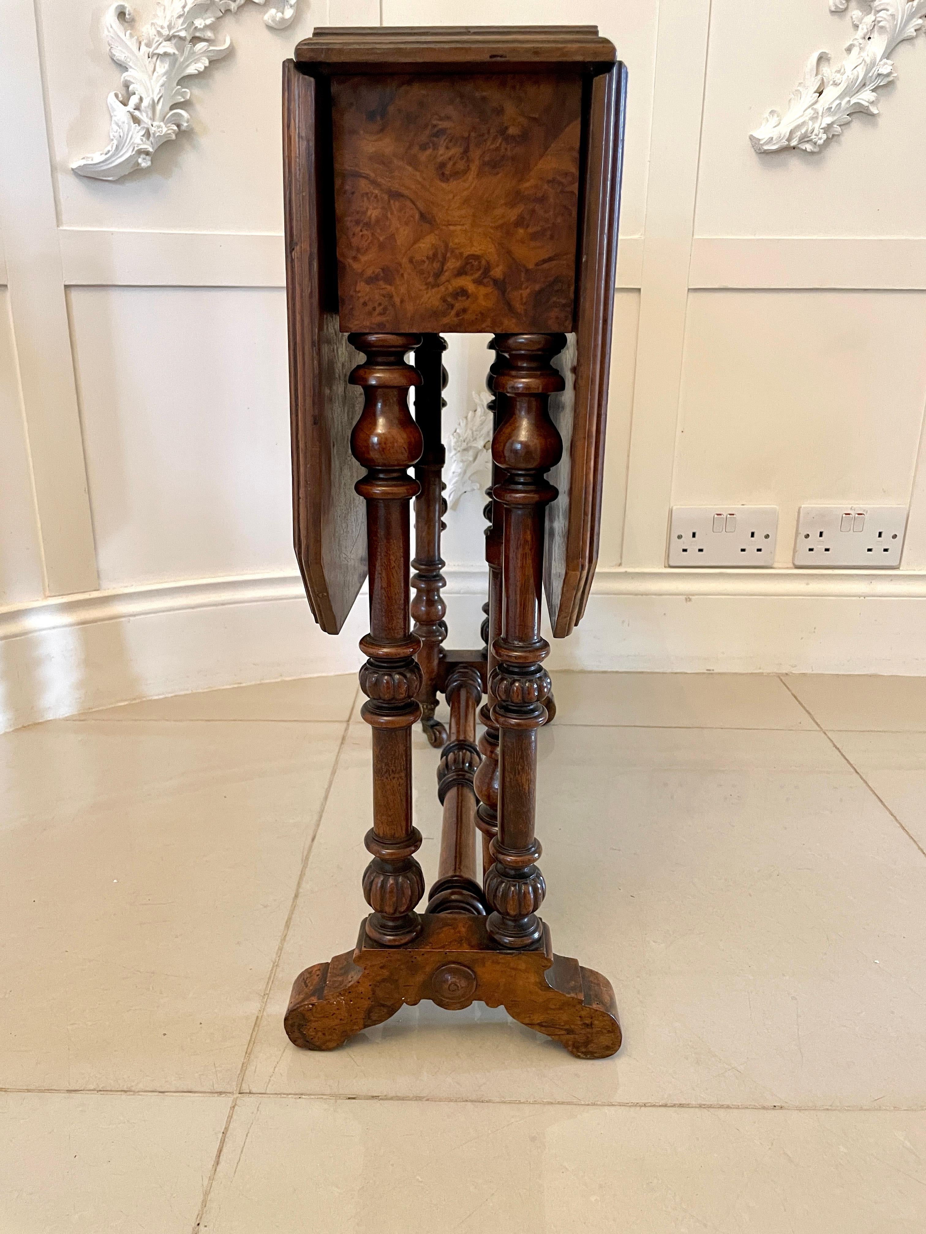 Antique Victorian Quality Burr Walnut Small Sutherland Table In Good Condition In Suffolk, GB
