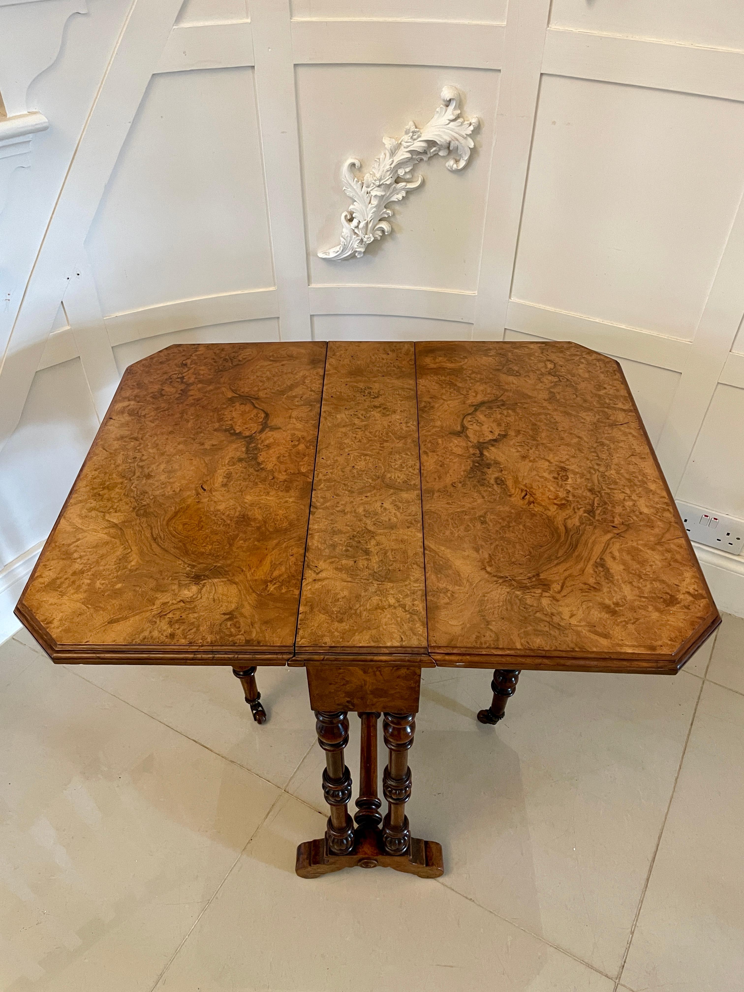 English Antique Victorian Quality Burr Walnut Small Sutherland Table
