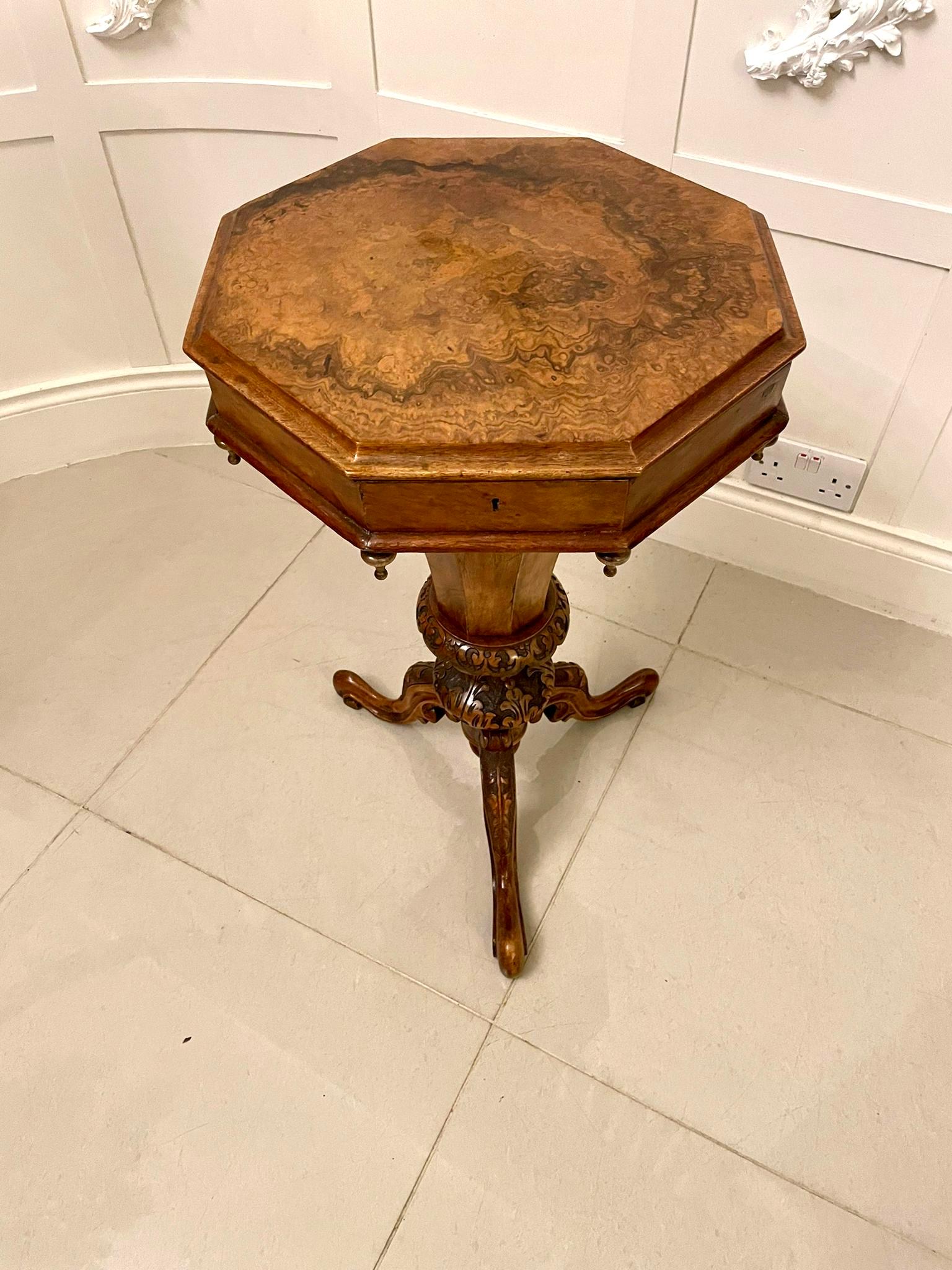 Antique Victorian Quality Burr Walnut Trumpet Work Table For Sale 5