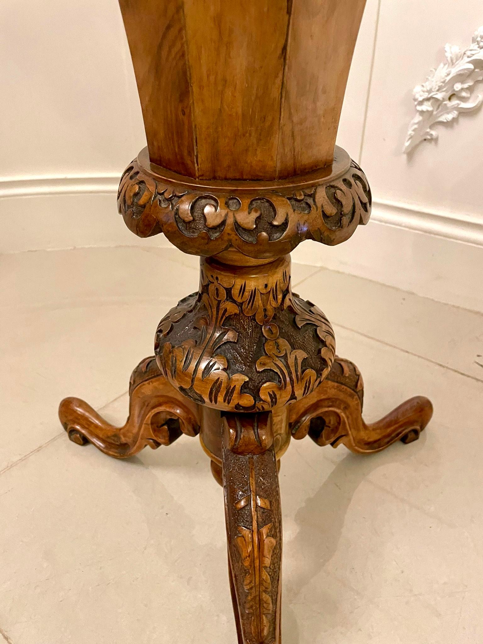 Antique Victorian Quality Burr Walnut Trumpet Work Table For Sale 6