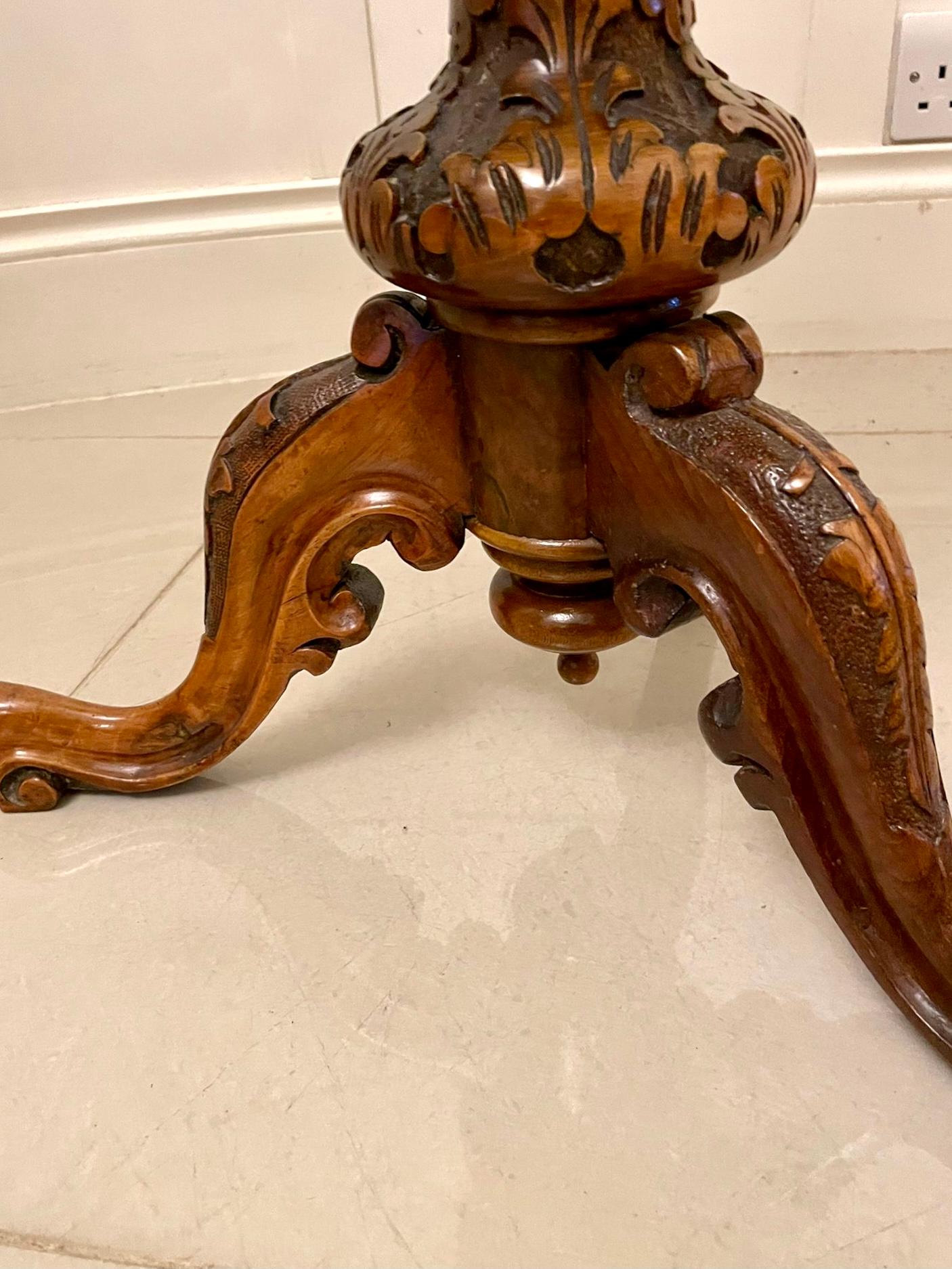 English Antique Victorian Quality Burr Walnut Trumpet Work Table For Sale