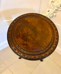 Antique Victorian Quality Carved Burr Walnut Circular Lamp Table