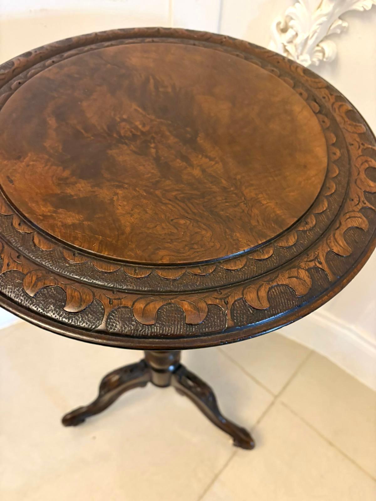 19th Century Antique Victorian Quality Carved Burr Walnut Circular Lamp Table For Sale
