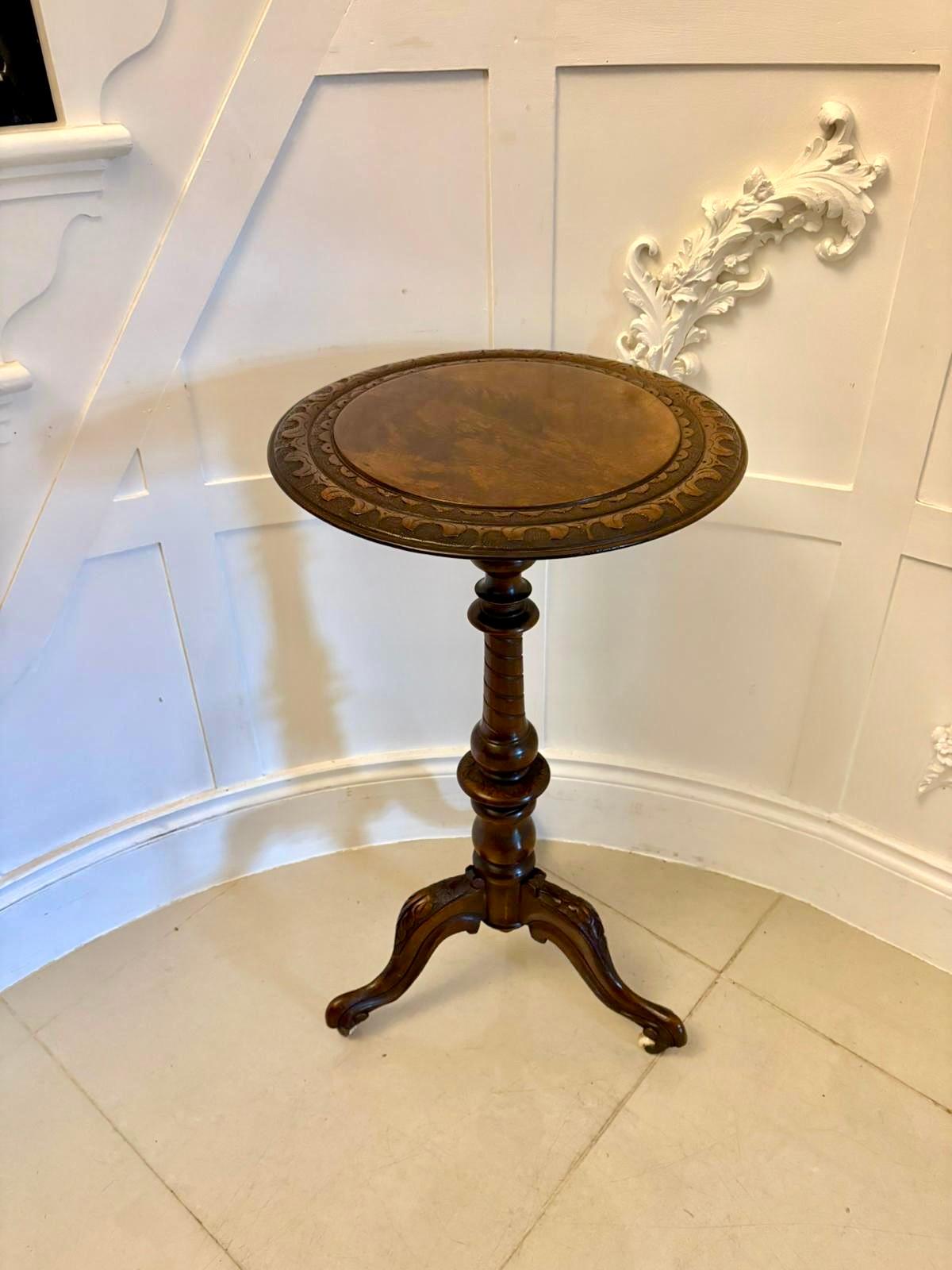 Antique Victorian Quality Carved Burr Walnut Circular Lamp Table For Sale 2