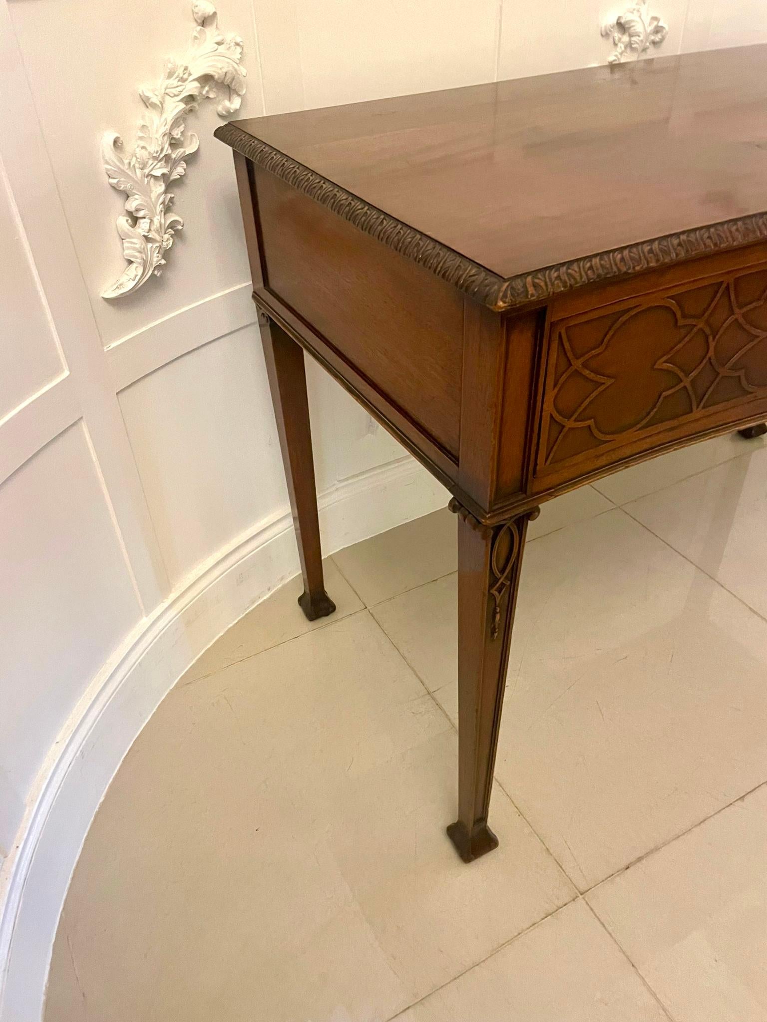 English Antique Victorian Quality Carved Figured Mahogany Serving/Console Table For Sale