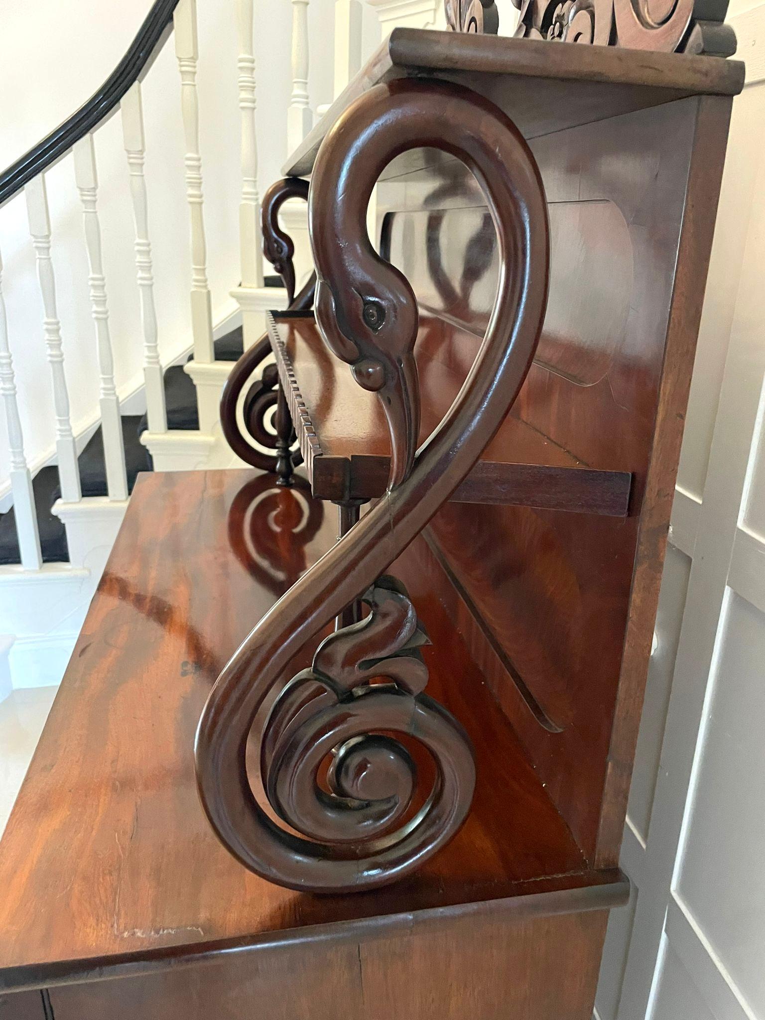 English Antique Victorian Quality Carved Figured Mahogany Sideboard For Sale