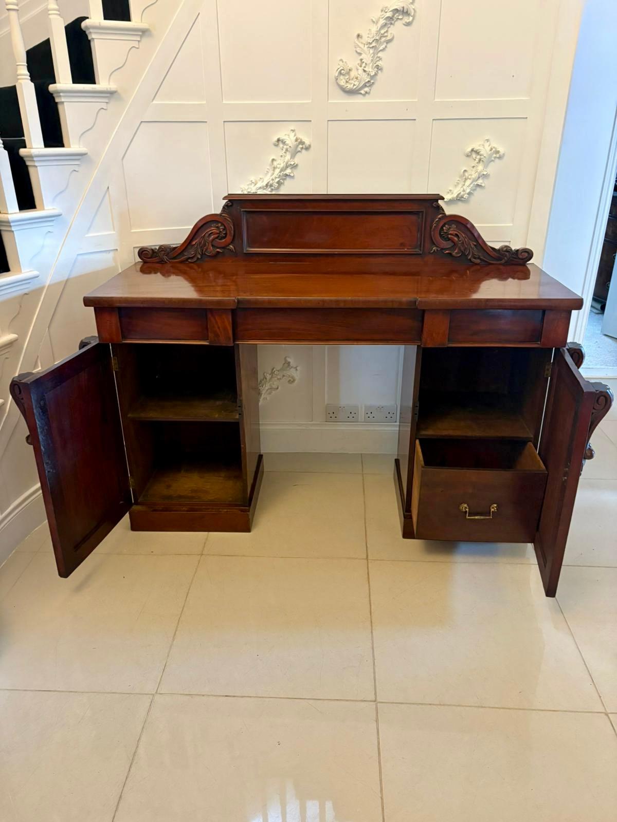 English Antique Victorian Quality Carved Figured Mahogany Sideboard For Sale