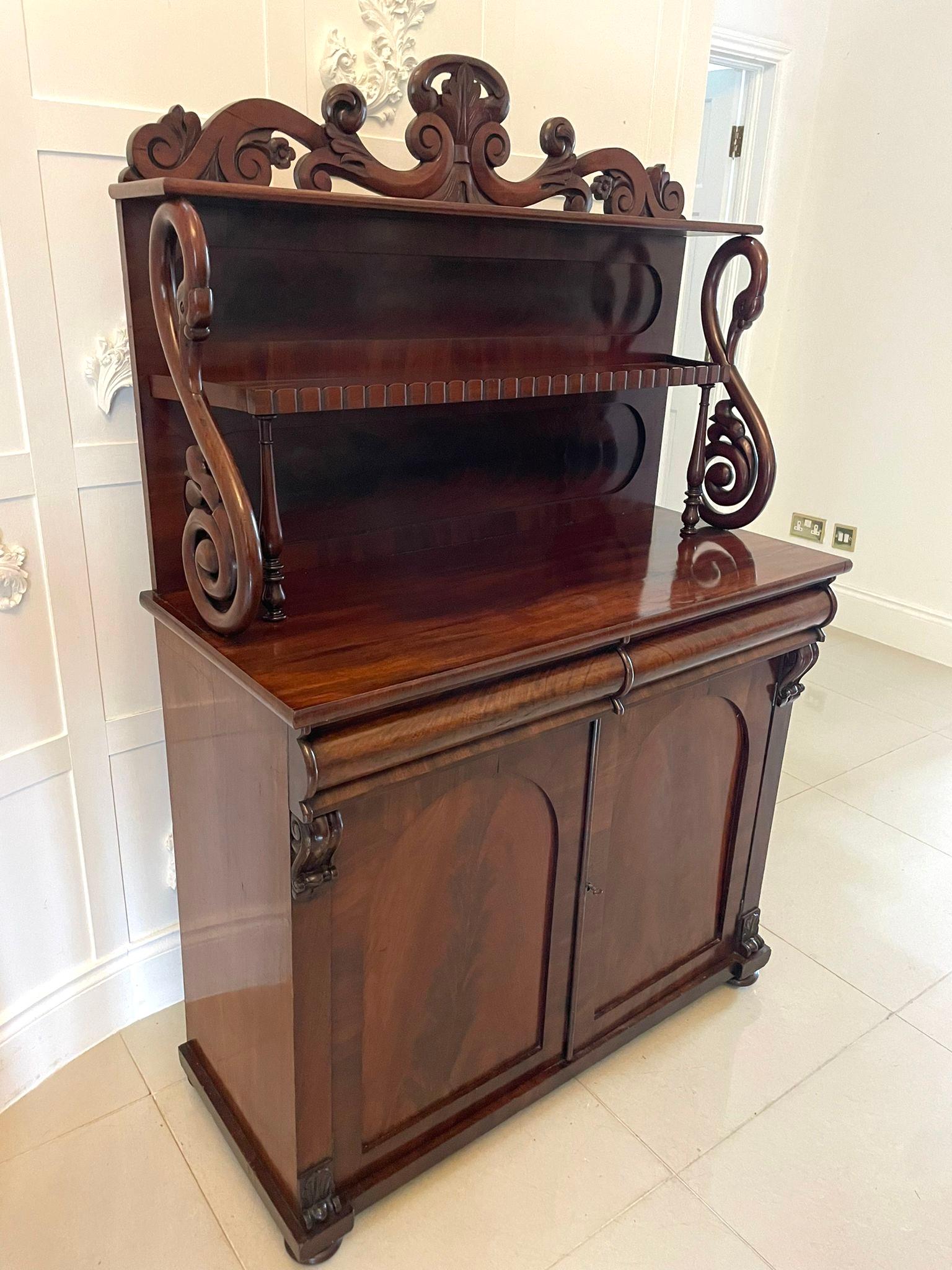 Antique Victorian Quality Carved Figured Mahogany Sideboard For Sale 1
