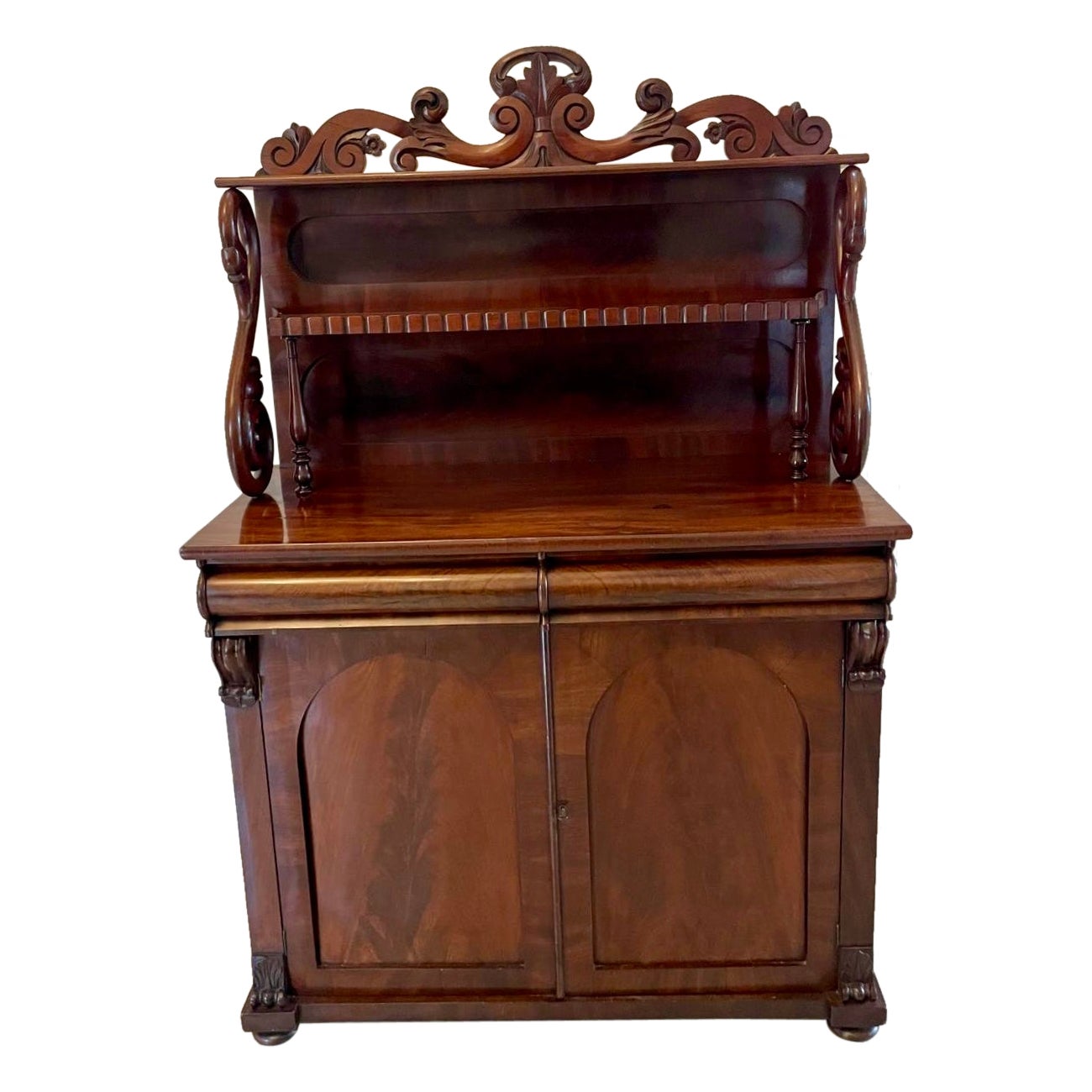 Antique Victorian Quality Carved Figured Mahogany Sideboard
