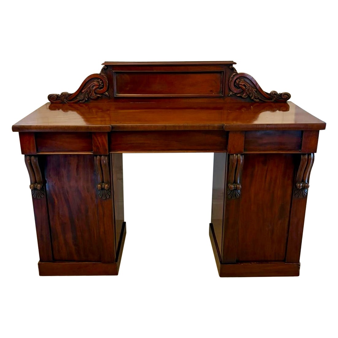 Antique Victorian Quality Carved Figured Mahogany Sideboard For Sale