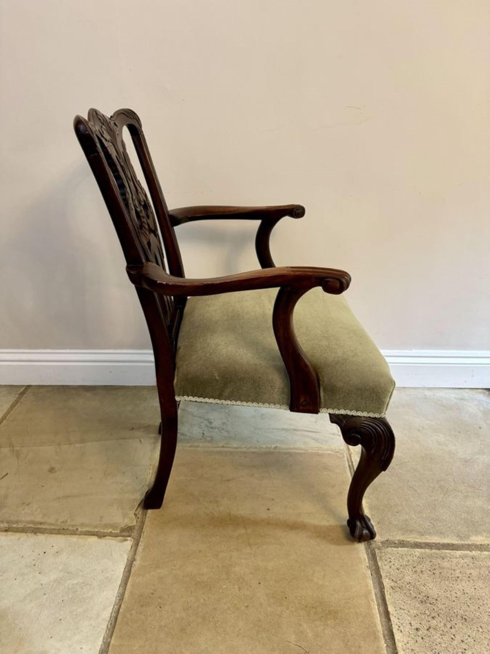 19th Century Antique Victorian quality carved mahogany desk chair For Sale