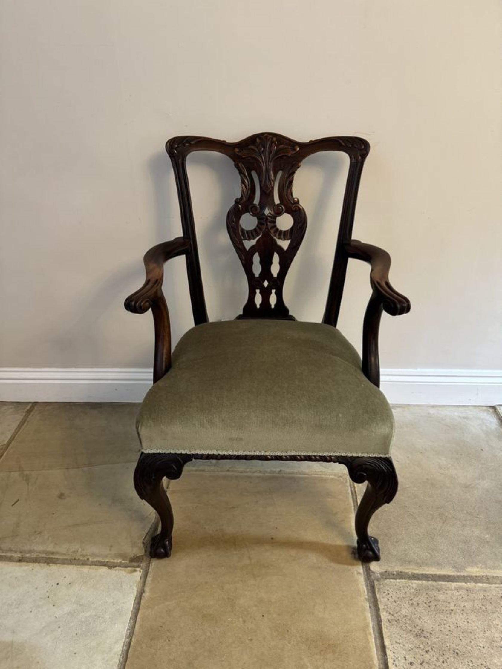 Mahogany Antique Victorian quality carved mahogany desk chair For Sale