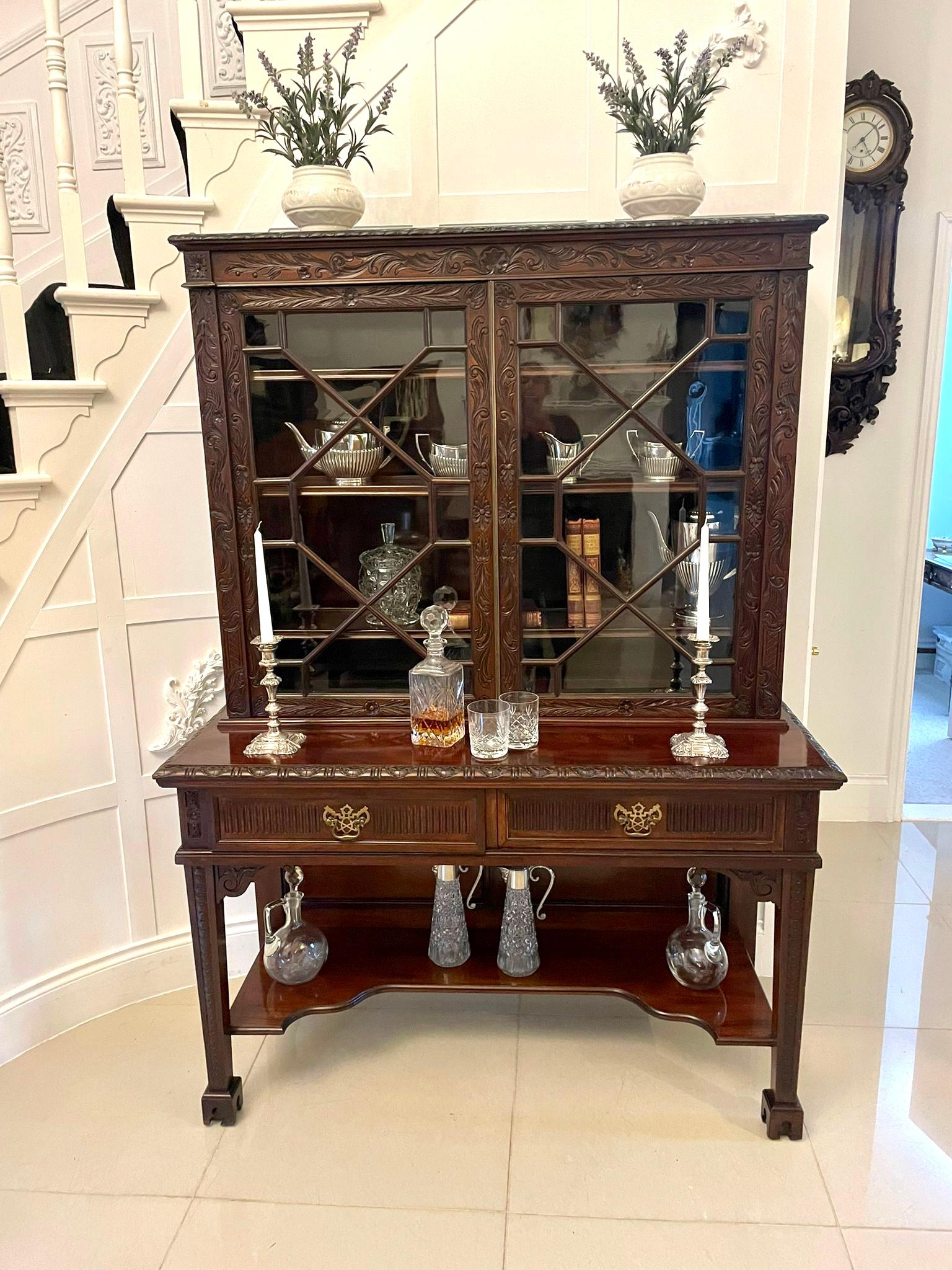 Antique Victorian Quality Carved Mahogany Display Cabinet by James Winter & Sons For Sale 14