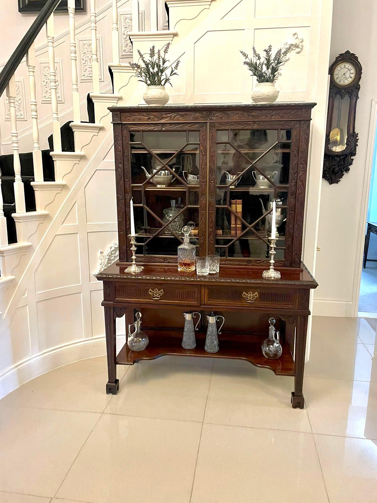 English Antique Victorian Quality Carved Mahogany Display Cabinet by James Winter & Sons For Sale