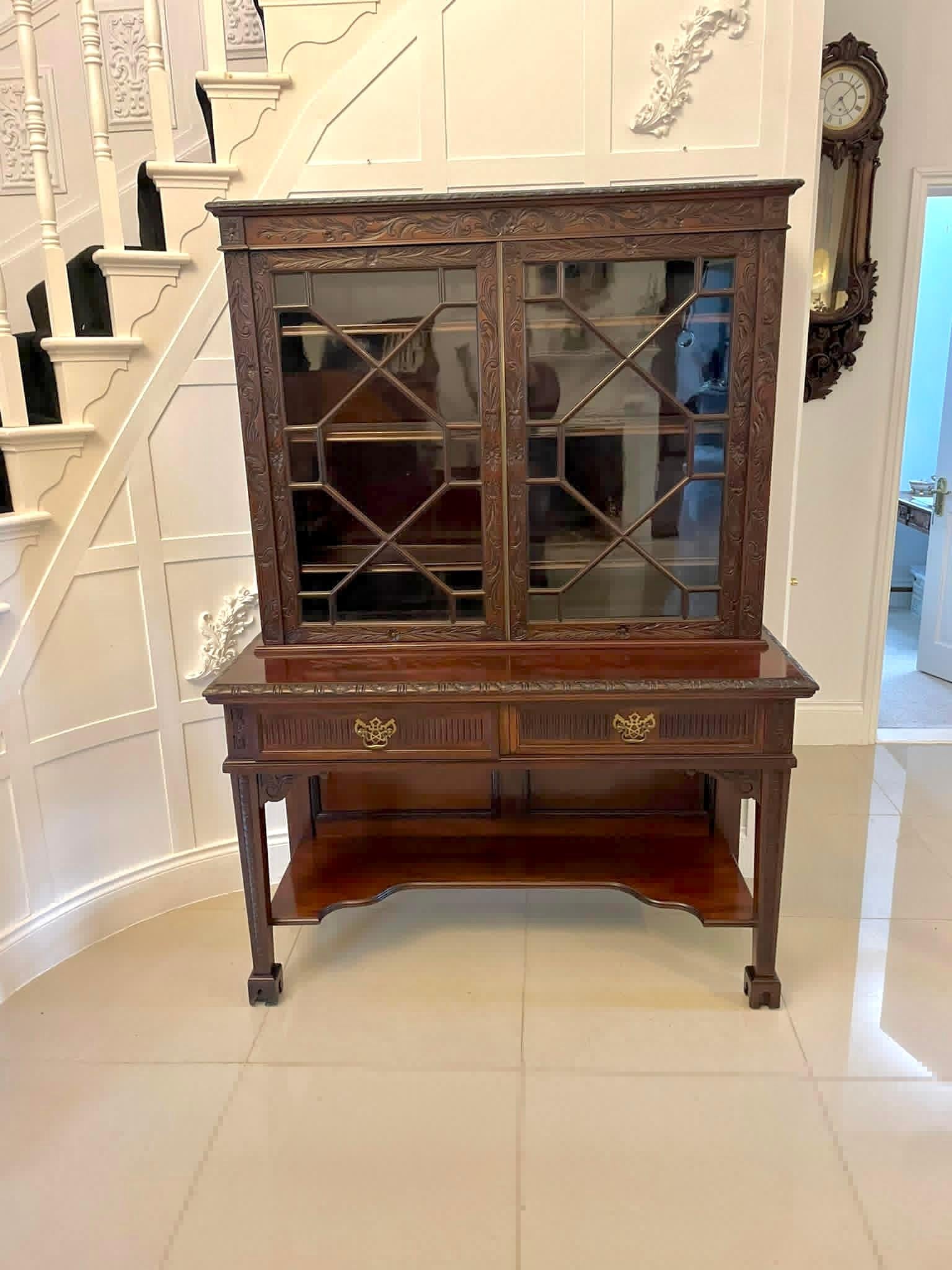 Antique Victorian Quality Carved Mahogany Display Cabinet by James Winter & Sons In Good Condition For Sale In Suffolk, GB