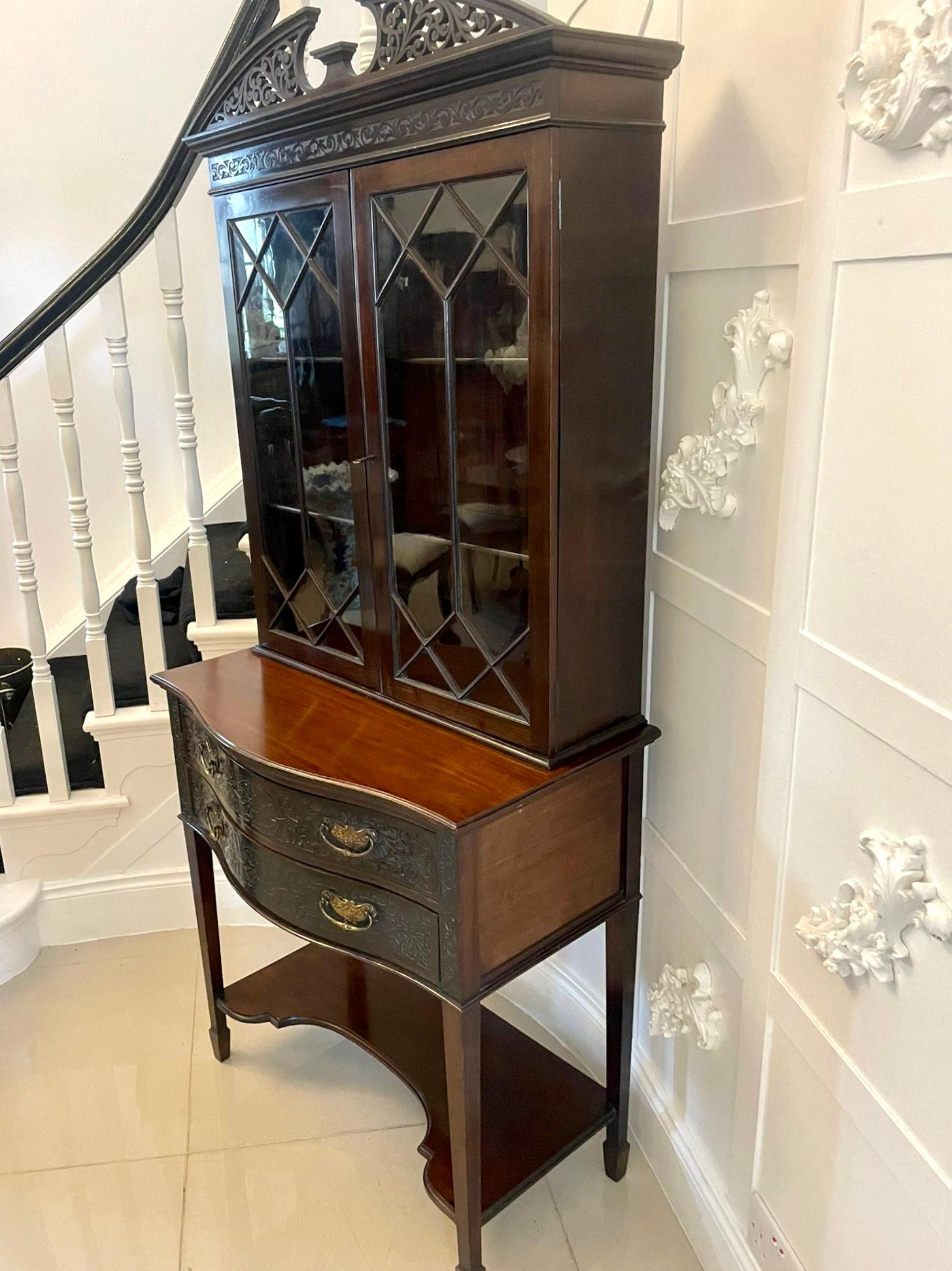 English Antique Victorian Quality Carved Mahogany Display Cabinet  For Sale