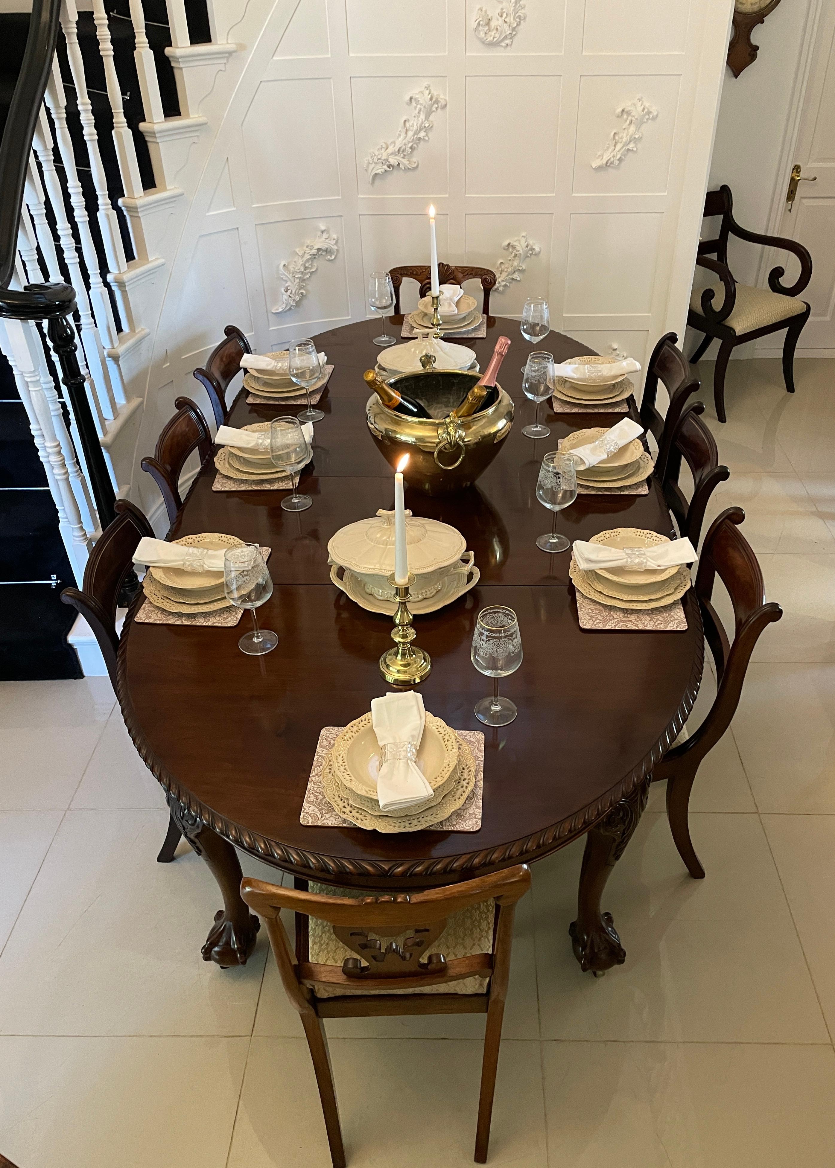 English Antique Victorian Quality Carved Mahogany Extending Dining Table