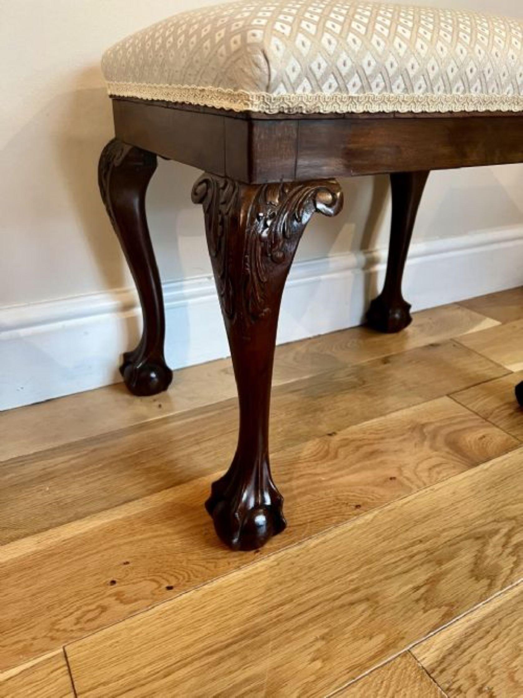 Upholstery Antique Victorian quality carved mahogany stool For Sale