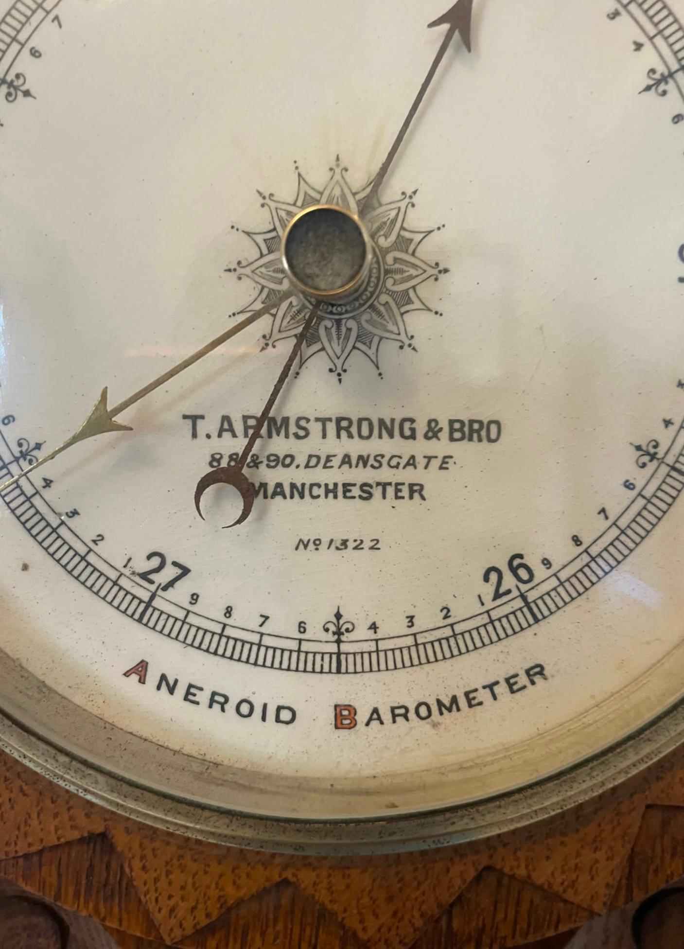 Antique Victorian Quality Carved Oak Aneroid Banjo Barometer  3