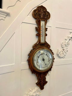 Antique Victorian Quality Carved Oak Banjo Barometer
