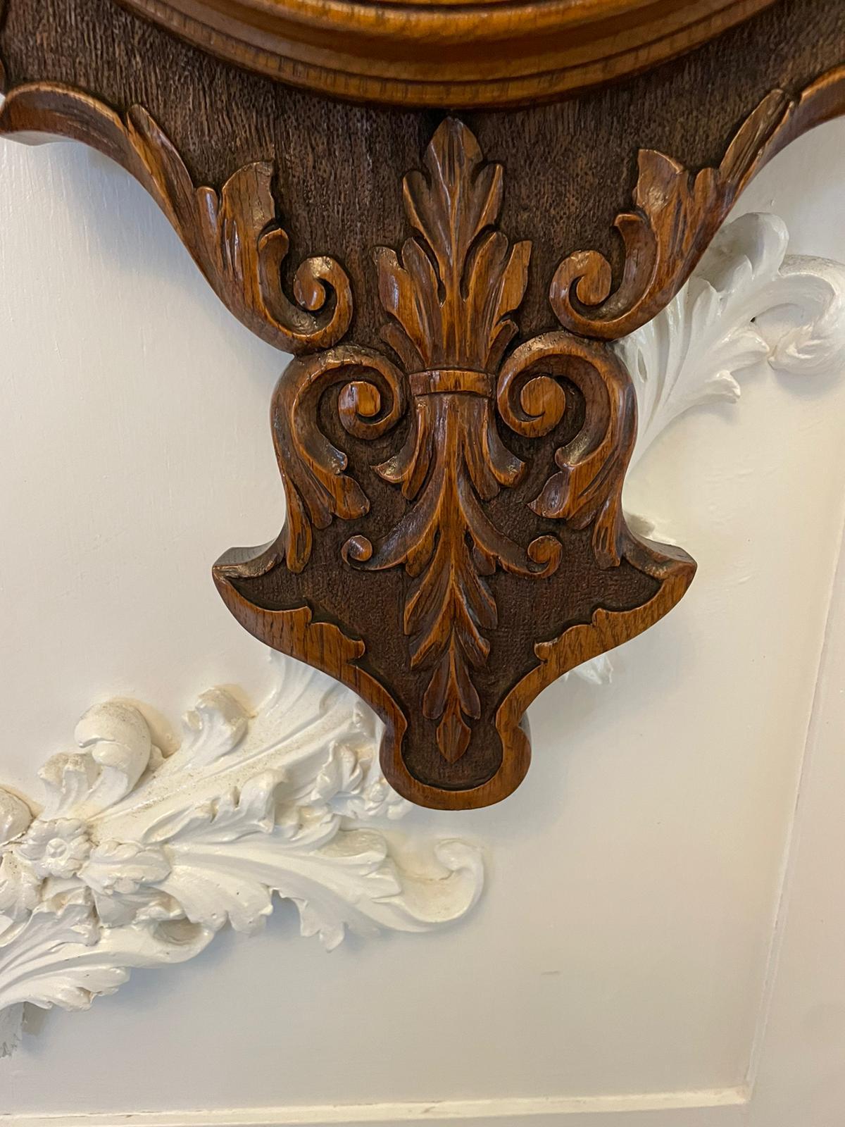English Antique Victorian Quality Carved Oak Banjo Barometer For Sale