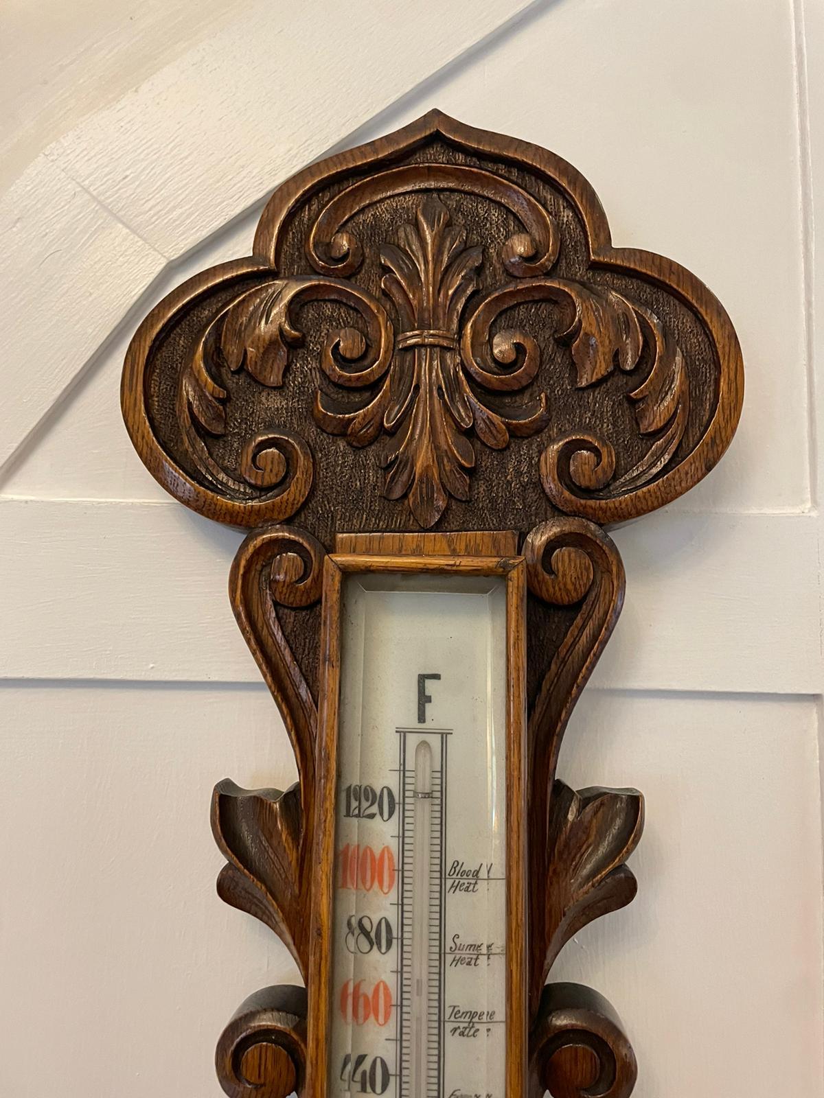 Antique Victorian Quality Carved Oak Banjo Barometer In Good Condition For Sale In Suffolk, GB