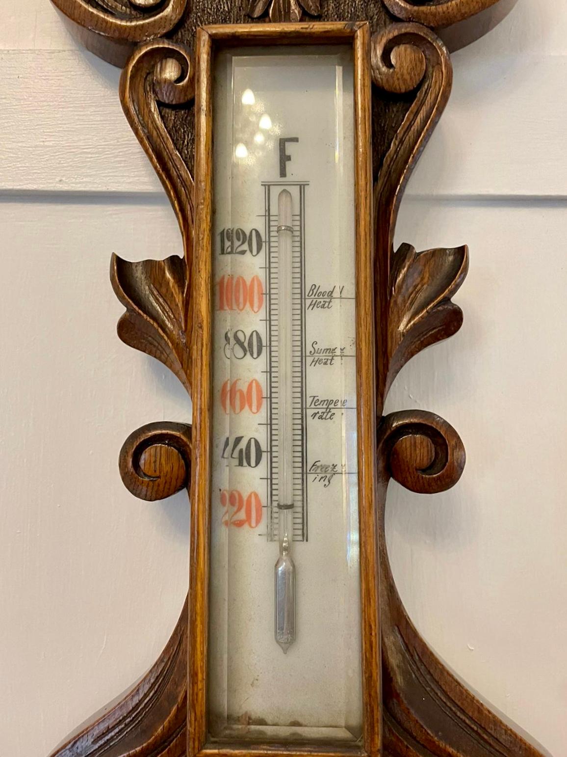 19th Century Antique Victorian Quality Carved Oak Banjo Barometer For Sale