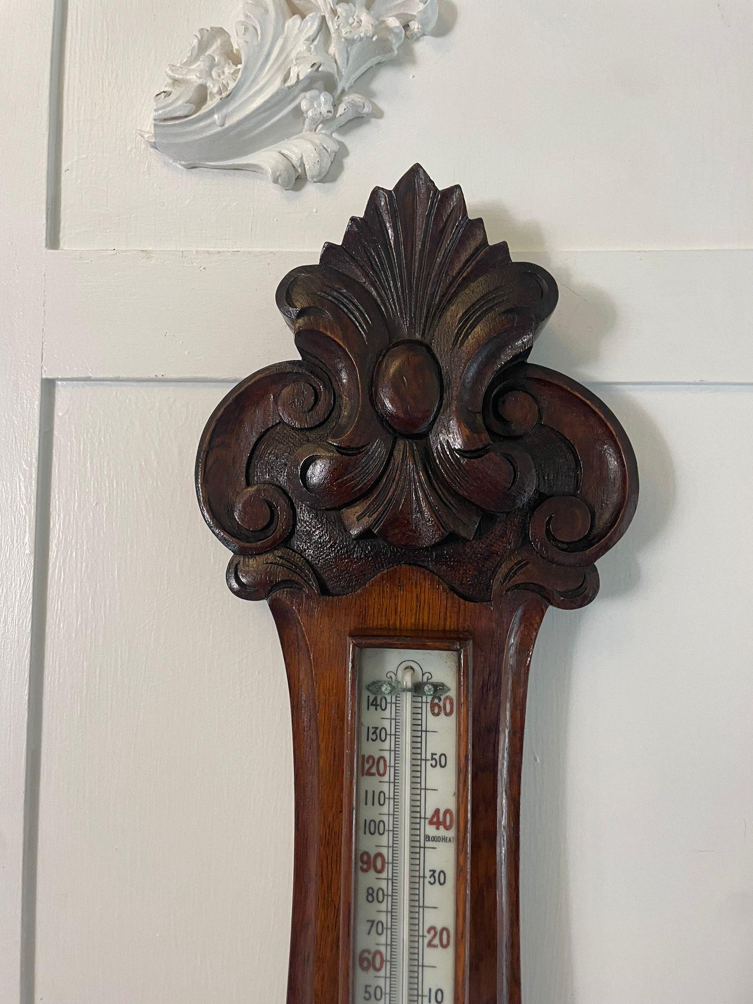 XIXe siècle Baromètre ancien en chêne sculpté de qualité victorienne pour banjo en vente