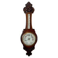 Antique Victorian Quality Carved Oak Banjo Barometer