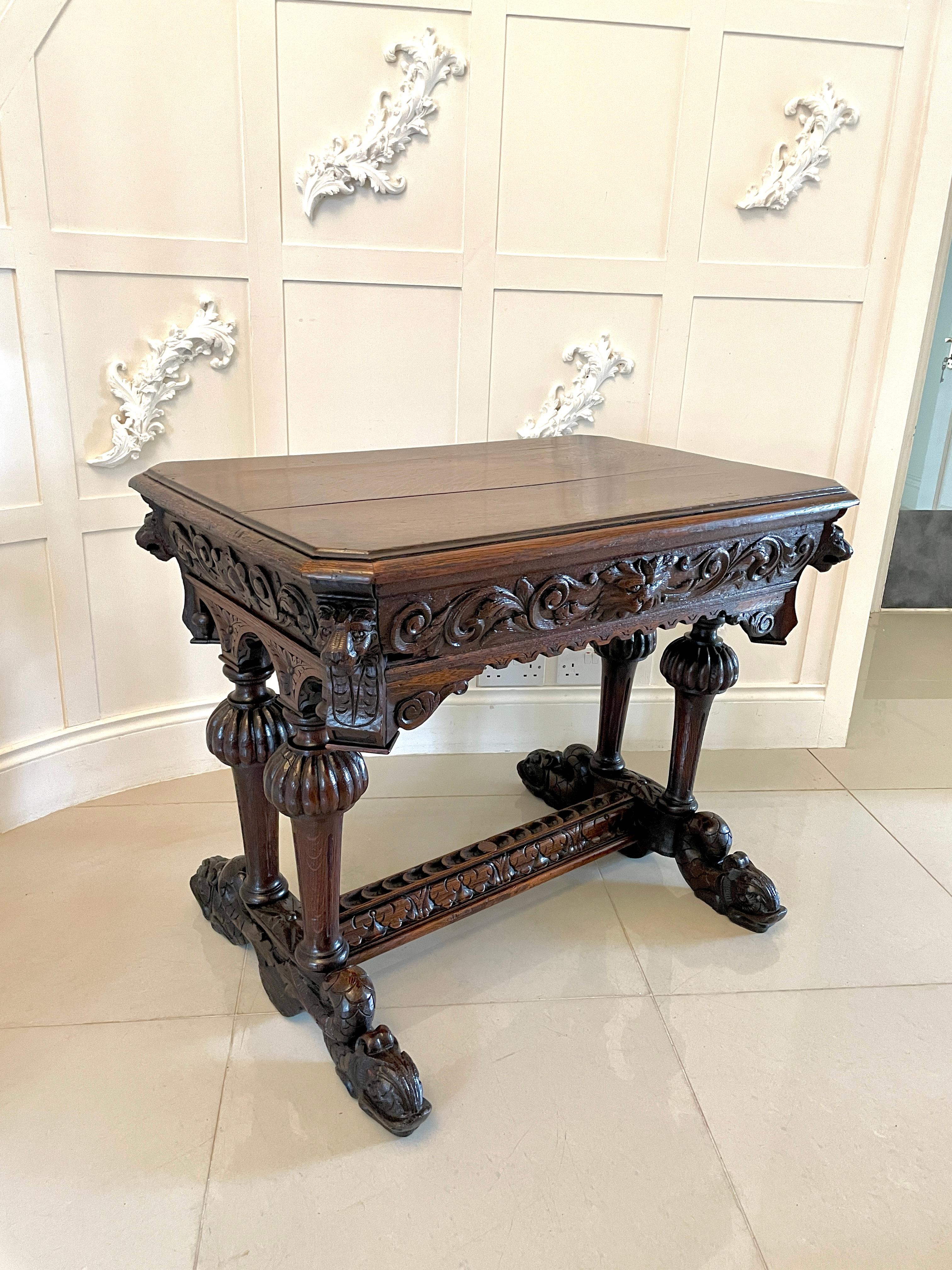 Antike viktorianische Qualitt geschnitzt Eiche freistehende Mitte Tisch im Angebot 8
