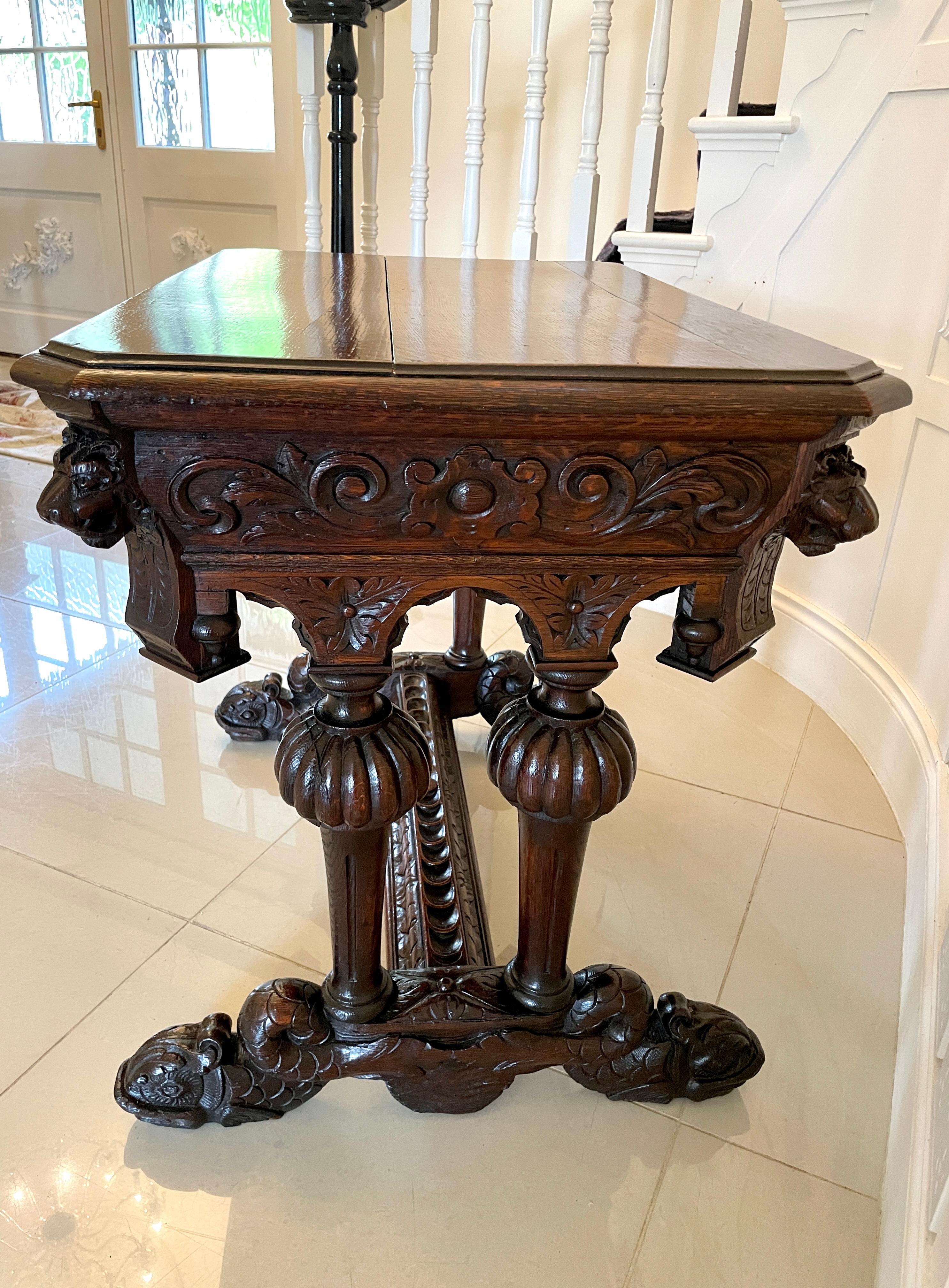 Antique Victorian Quality Carved Oak Freestanding Centre Table For Sale 11