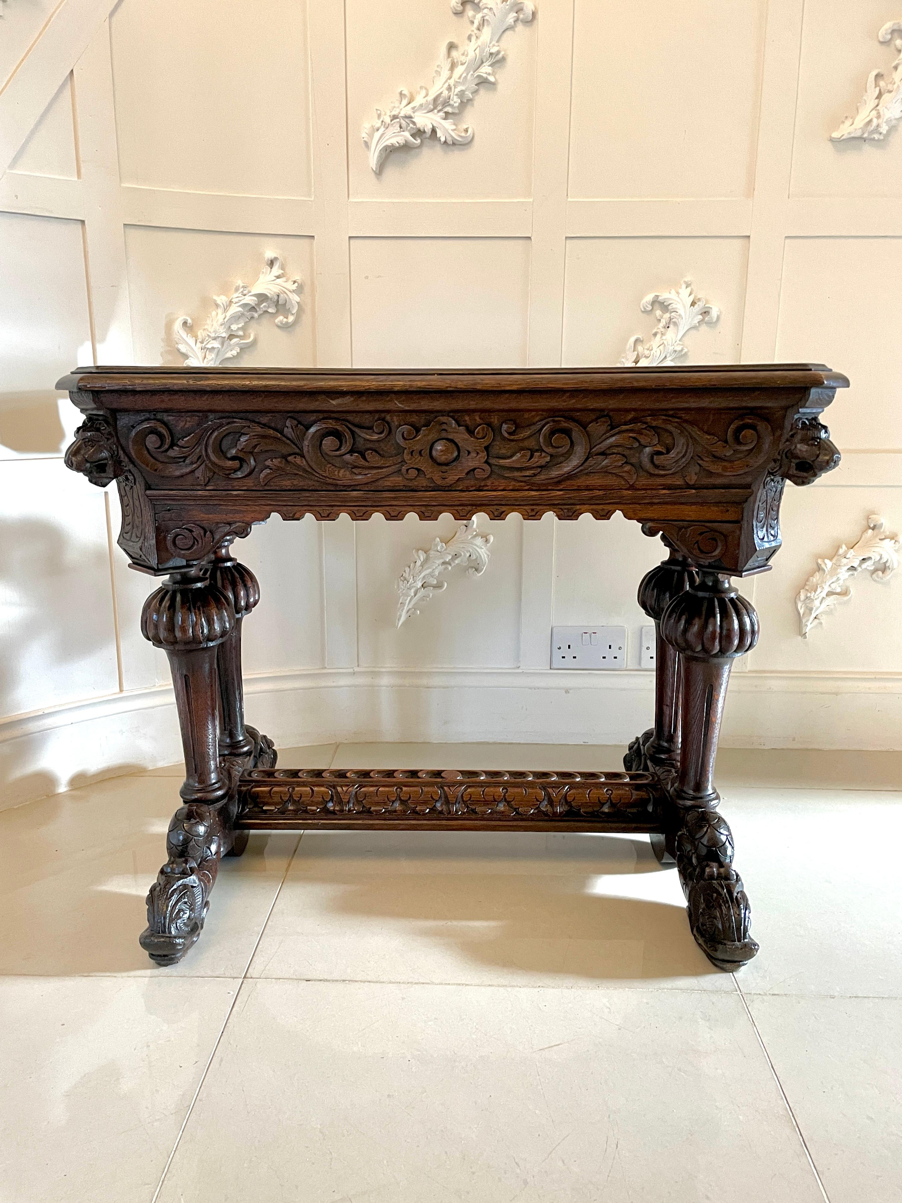 English Antique Victorian Quality Carved Oak Freestanding Centre Table For Sale