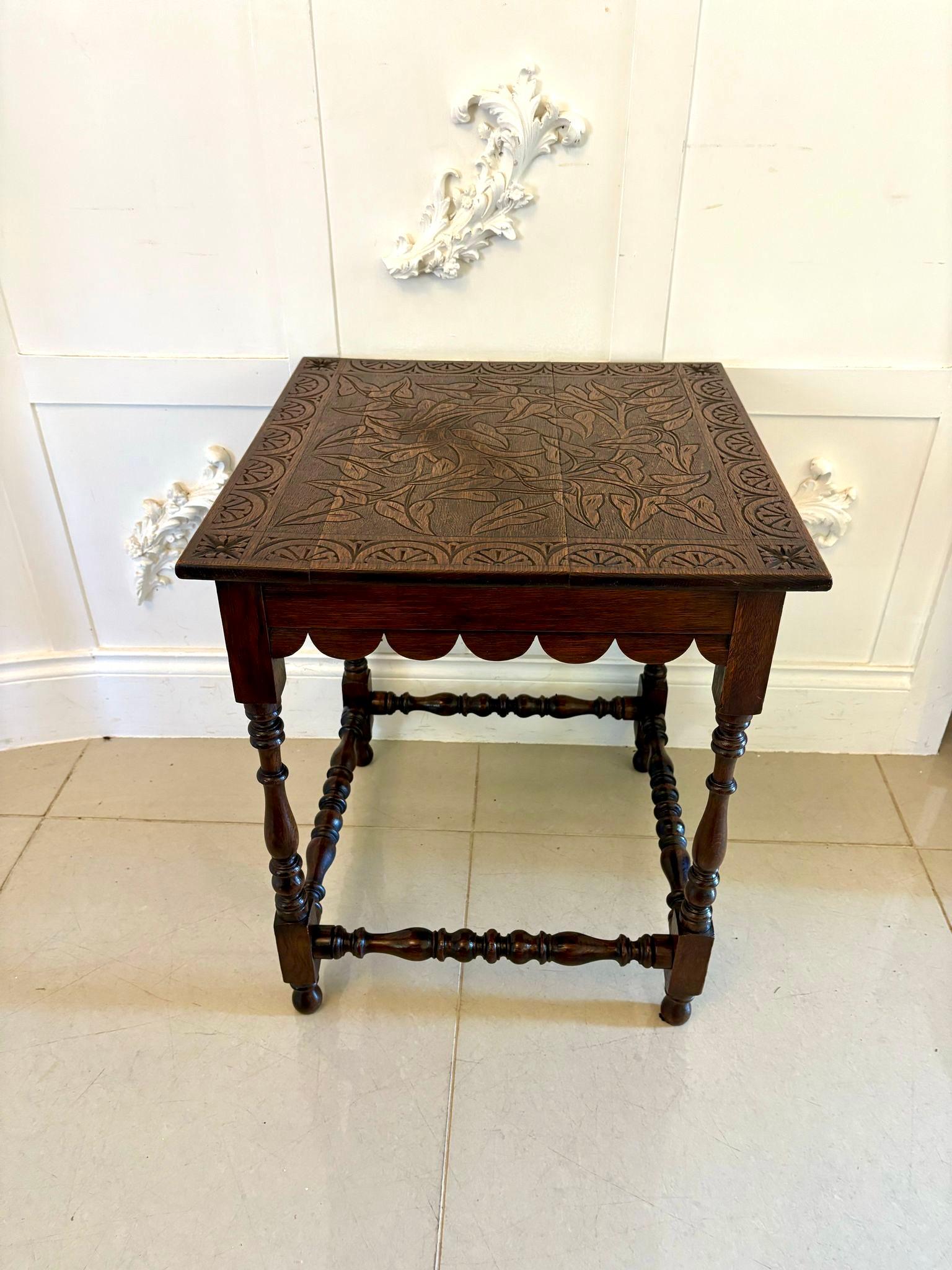Antique Victorian Quality Carved Oak Lamp Table For Sale 5