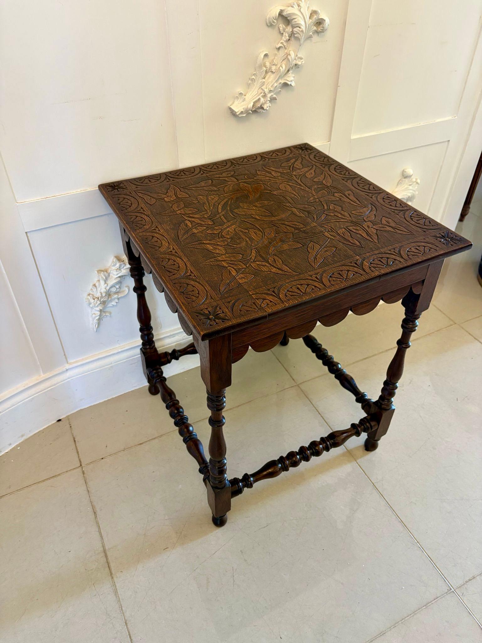 19th Century Antique Victorian Quality Carved Oak Lamp Table For Sale
