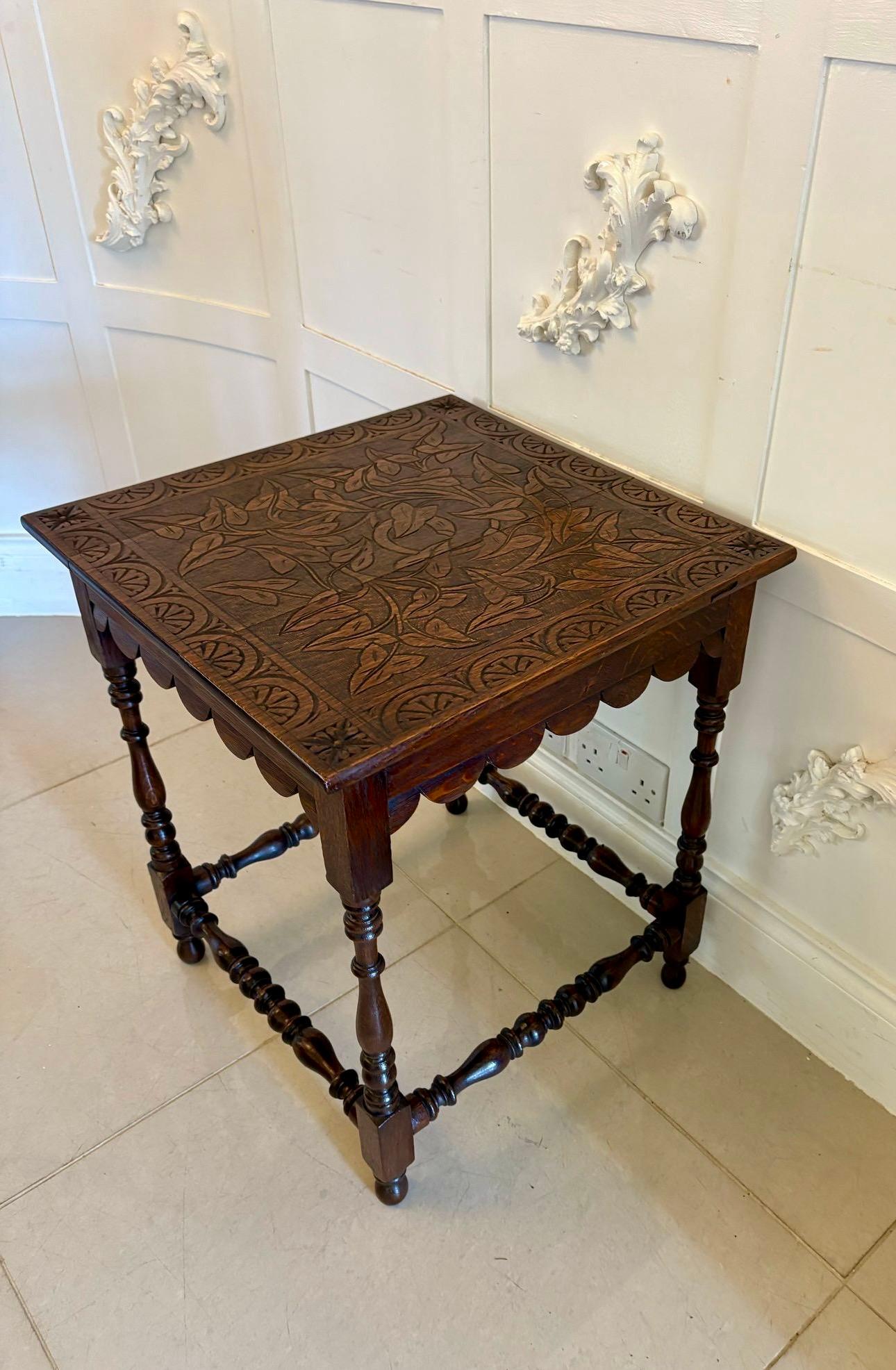 Antique Victorian Quality Carved Oak Lamp Table For Sale 1