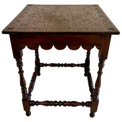 Antique Victorian Quality Carved Oak Lamp Table