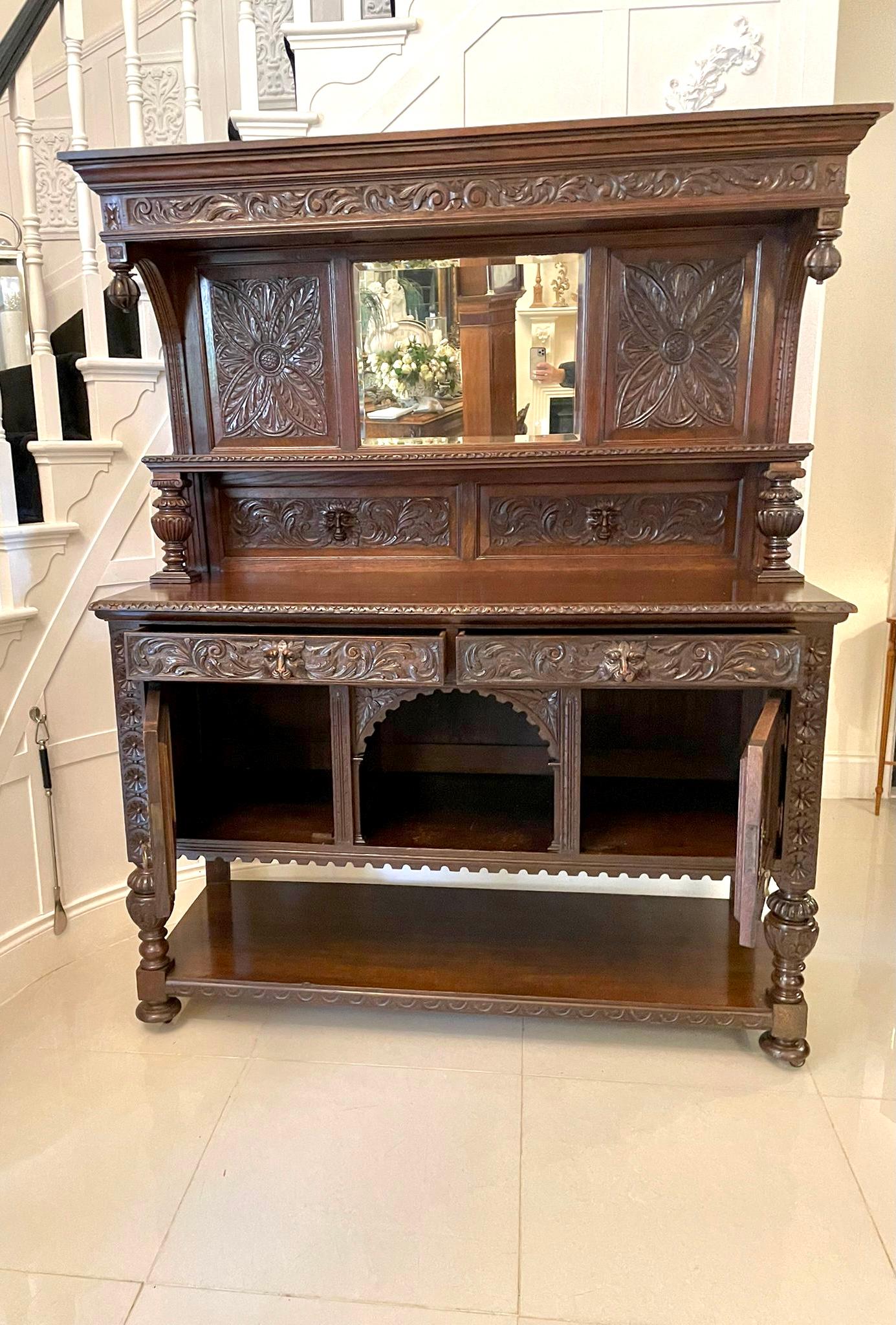 Antique Victorian Quality Carved Oak Mirror Back Sideboard 5