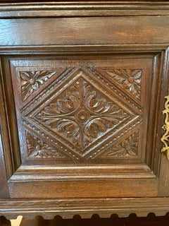 Antique Victorian Quality Carved Oak Mirror Back Sideboard