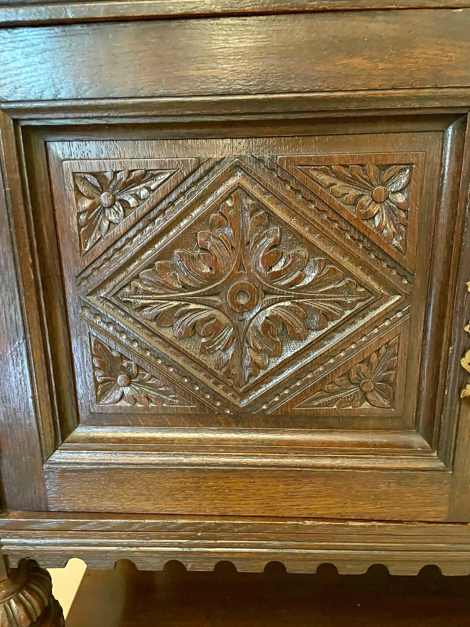 Antique Victorian Quality Carved Oak Mirror Back Sideboard 3
