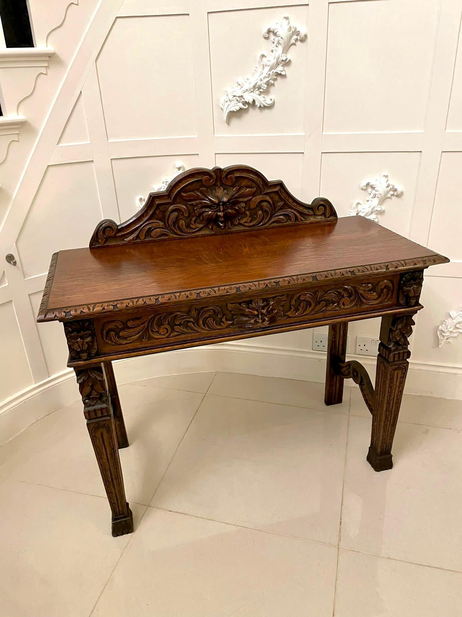 Antique Victorian Quality Carved Oak Side Table For Sale 8
