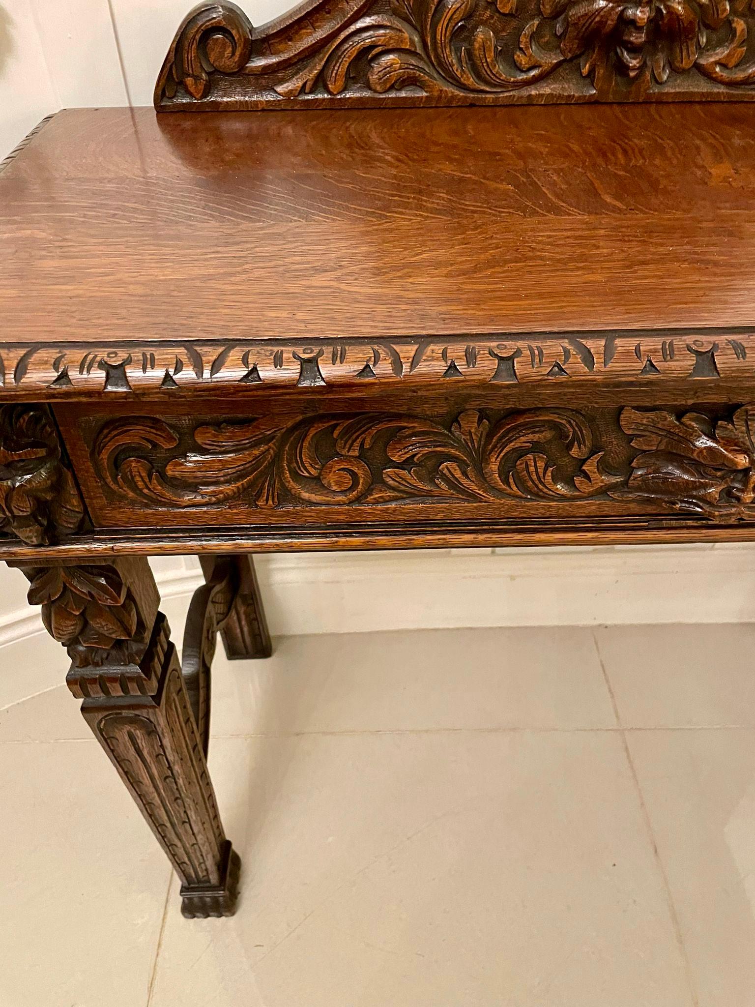 English Antique Victorian Quality Carved Oak Side Table For Sale
