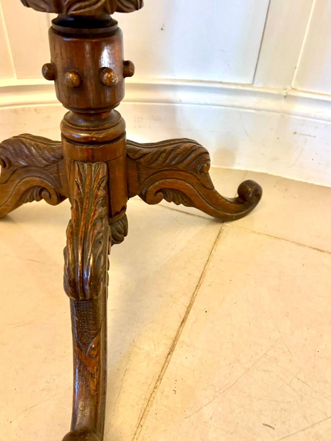 English Antique Victorian Quality Carved Oak Tripod / Lamp Table For Sale