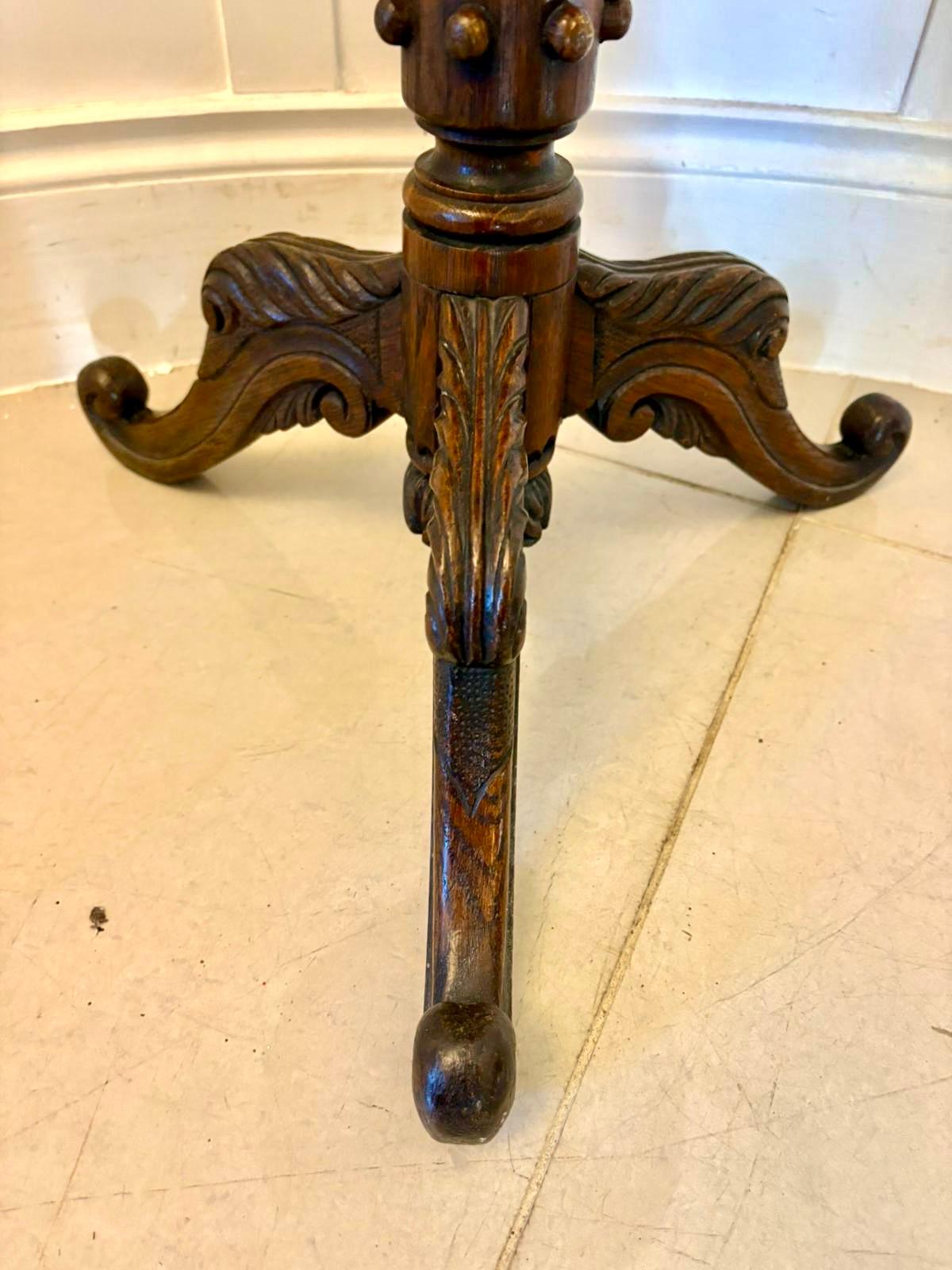 19th Century Antique Victorian Quality Carved Oak Tripod / Lamp Table For Sale