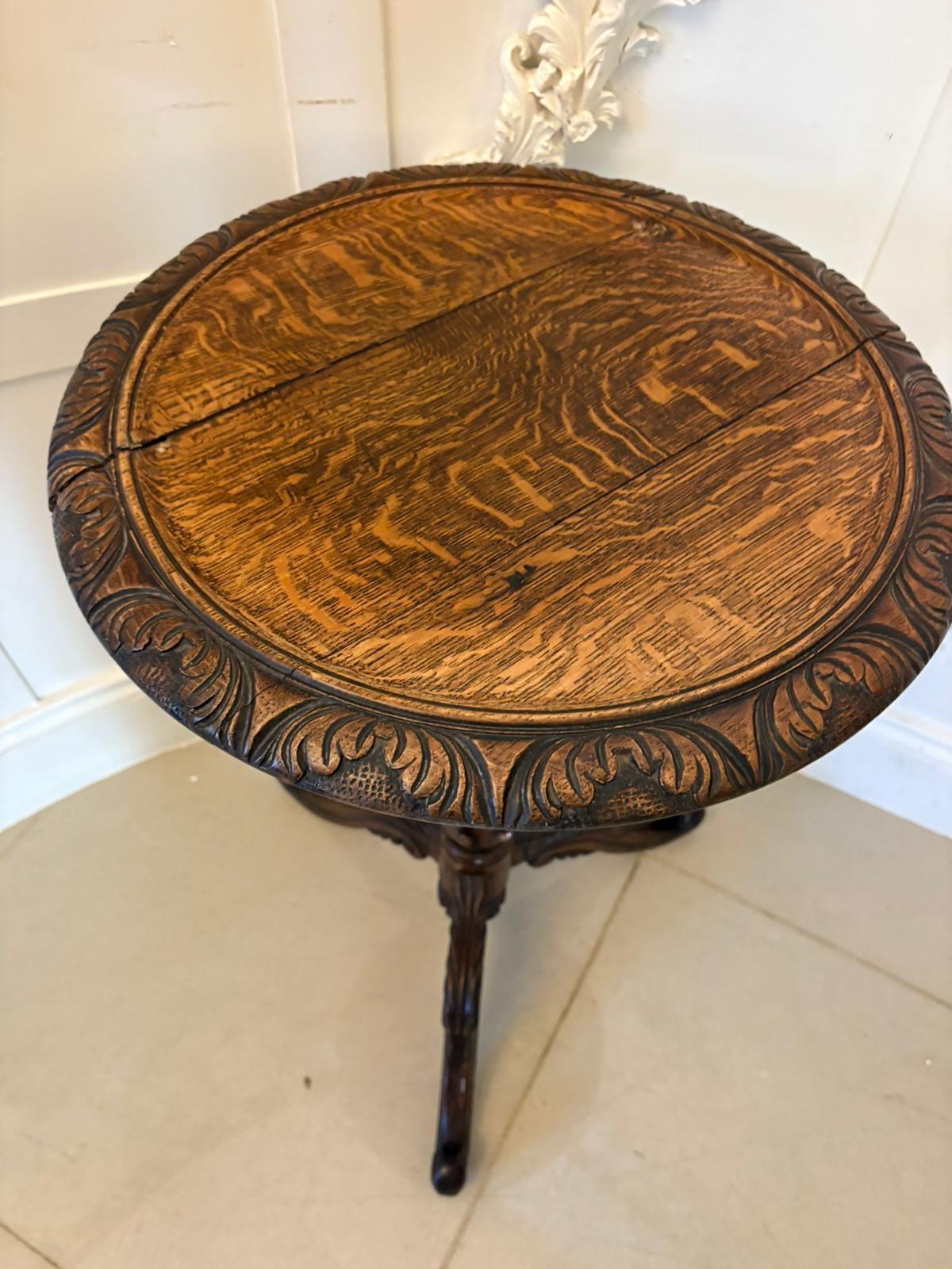 Antique Victorian Quality Carved Oak Tripod / Lamp Table For Sale 2