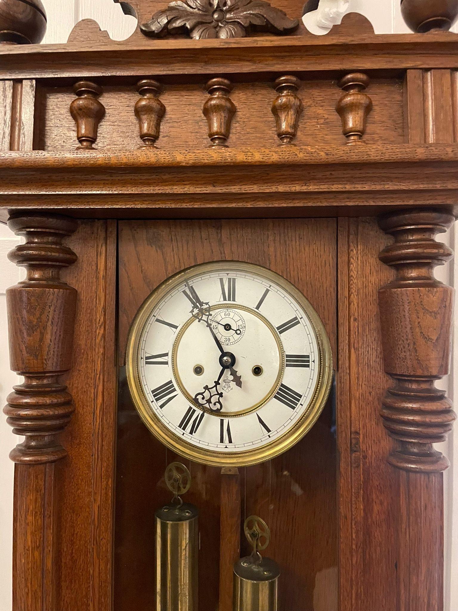 19th Century Antique Victorian Quality Carved Oak Vienna Wall Clock  For Sale