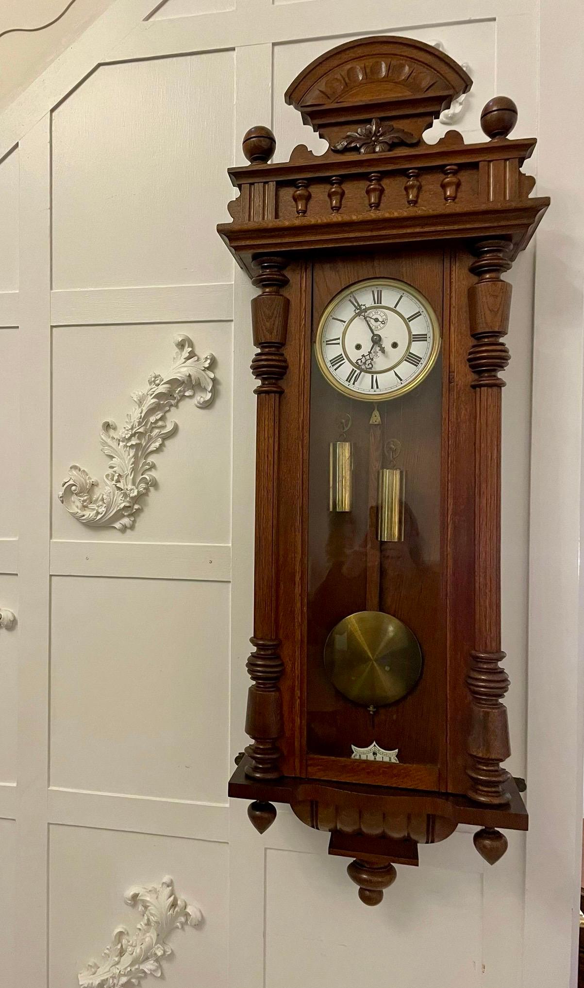 Antique Victorian Quality Carved Oak Vienna Wall Clock  For Sale 3